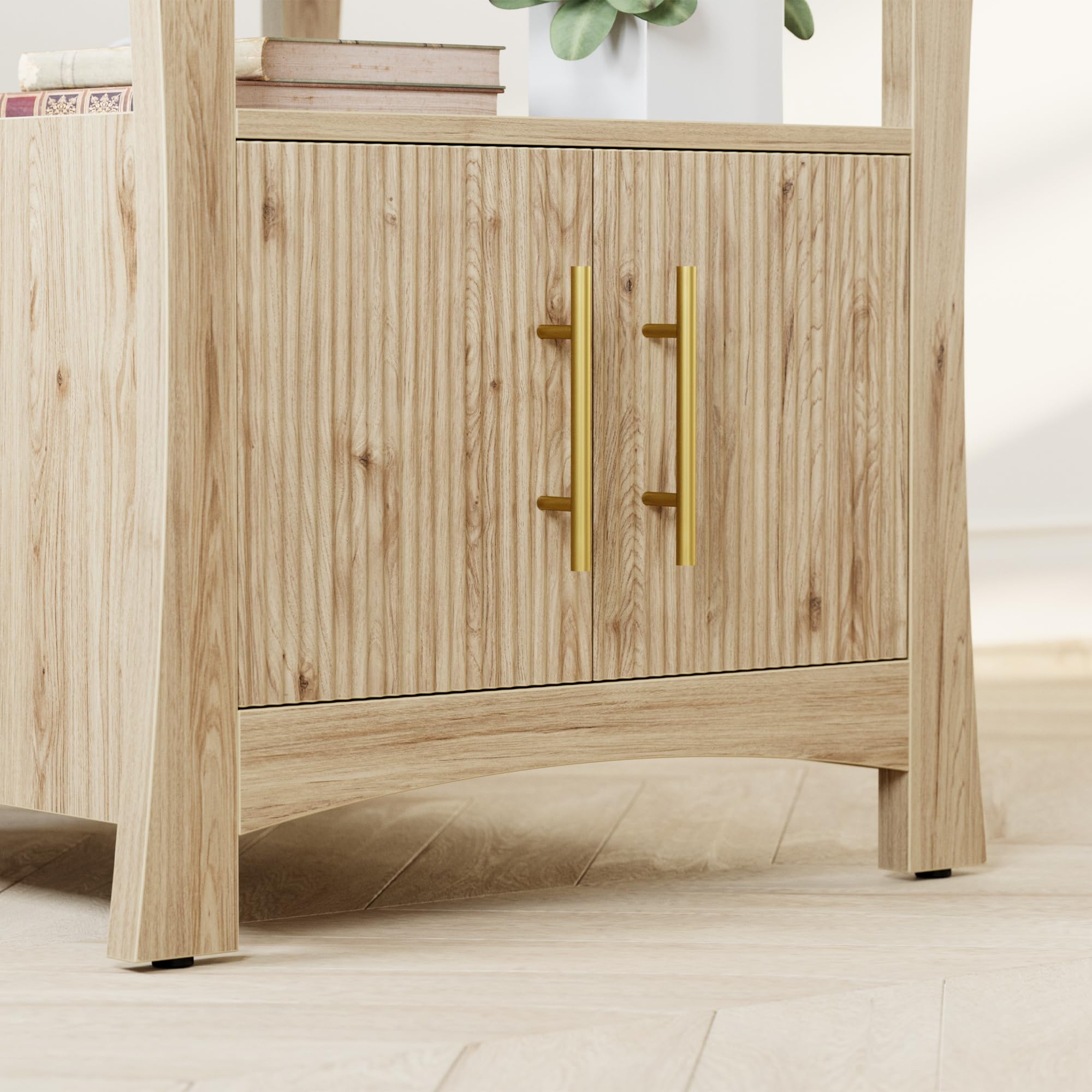 LIKIMIO Nightstand with Charging Station, Wood Night Stand, 23.6inch Large Bedside Table with Storage, End Table for Bedroom, Oak