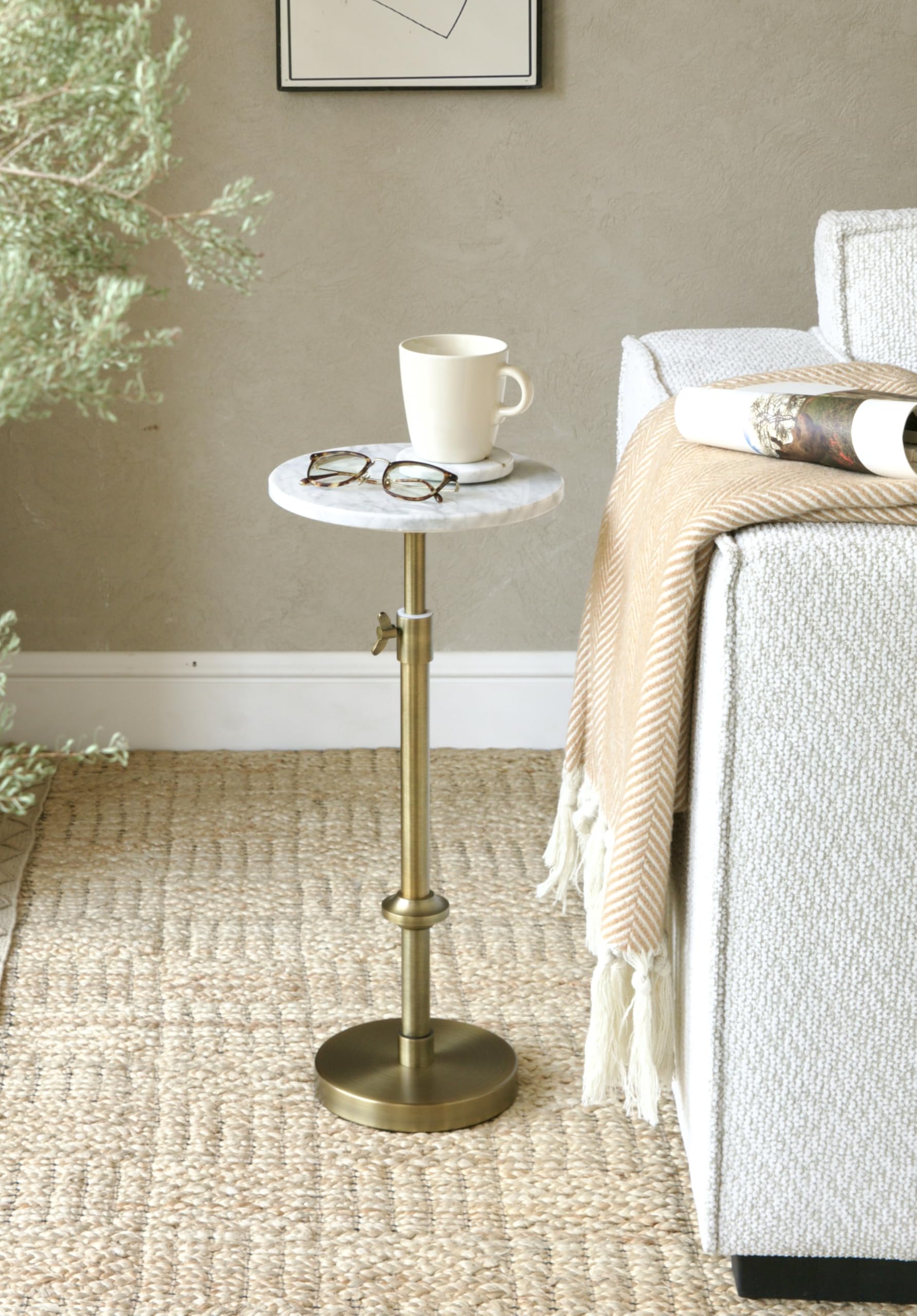 Adjustable Height Marble Pedestal Drink Table with Coasters
