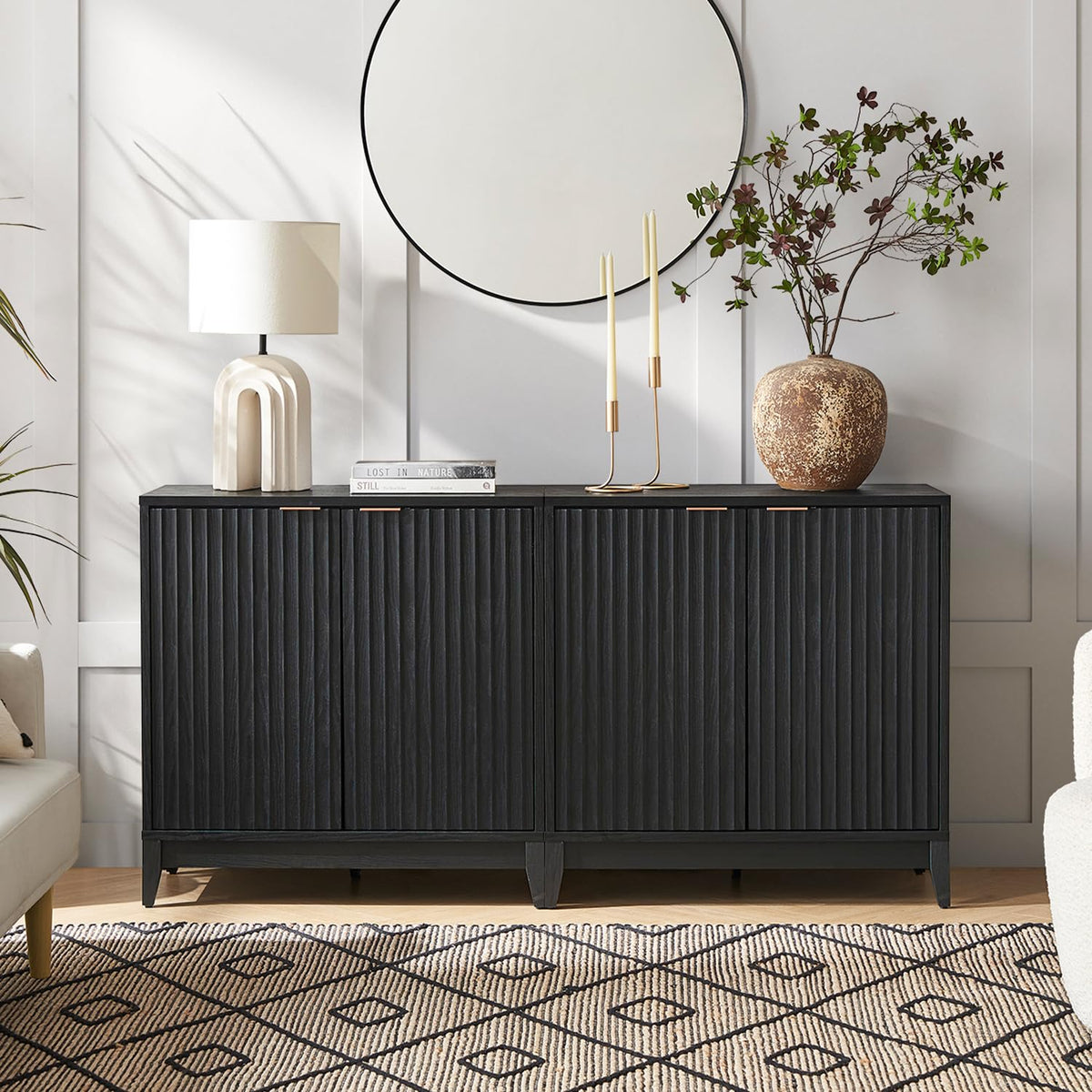 mopio Brooklyn Storage Cabinet, Sideboard, Credenza (Black, Set of 2)