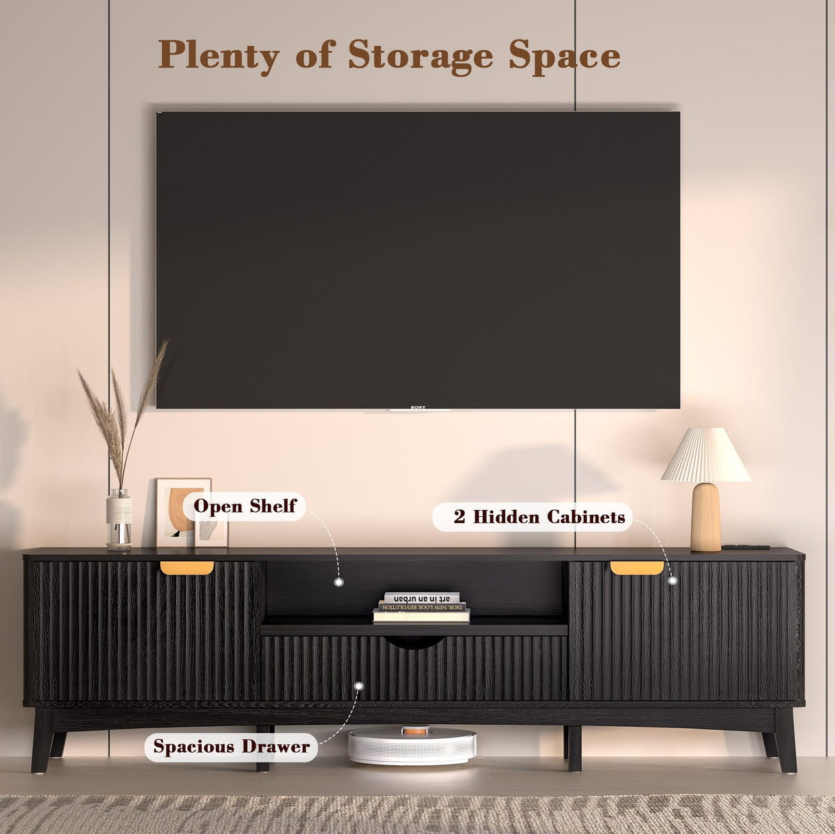 Ball & Cast 70" Black TV Stand for Bedroom W/ Power Outlet,for 80" TV