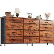 55" 12-Drawer Dresser with TV Stand, Metal Frame & Wood Top