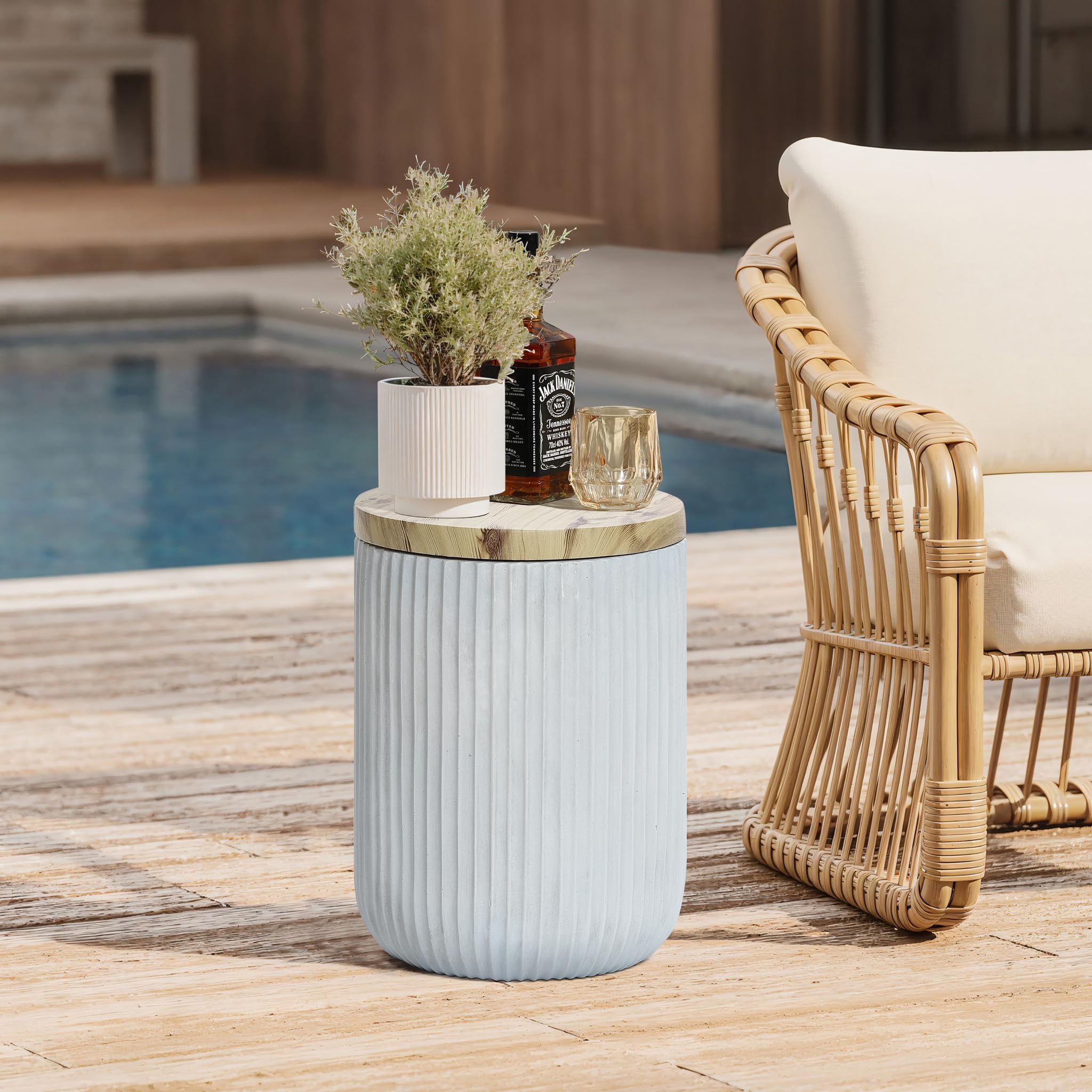 Round Outdoor Side Table with Storage
