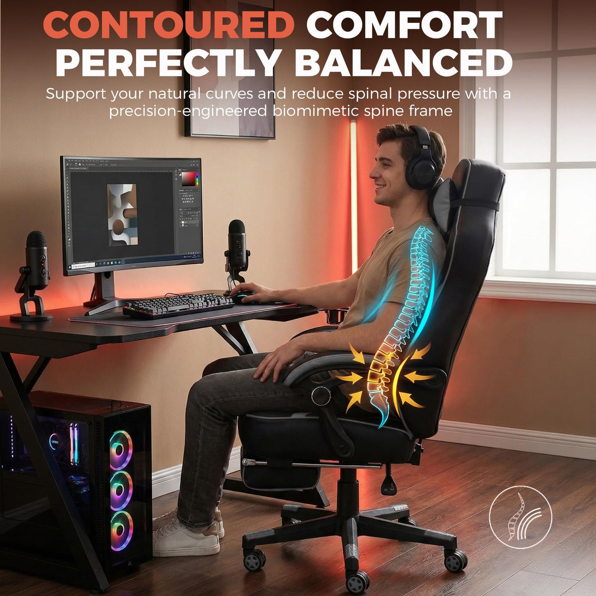 GTPLAYER Gaming Chair with Footrest, 350LBS Big and Tall Office Chair, Ergonomic High Back Lumbar Support and Recliner for Back Pain Relief, Moon Gray