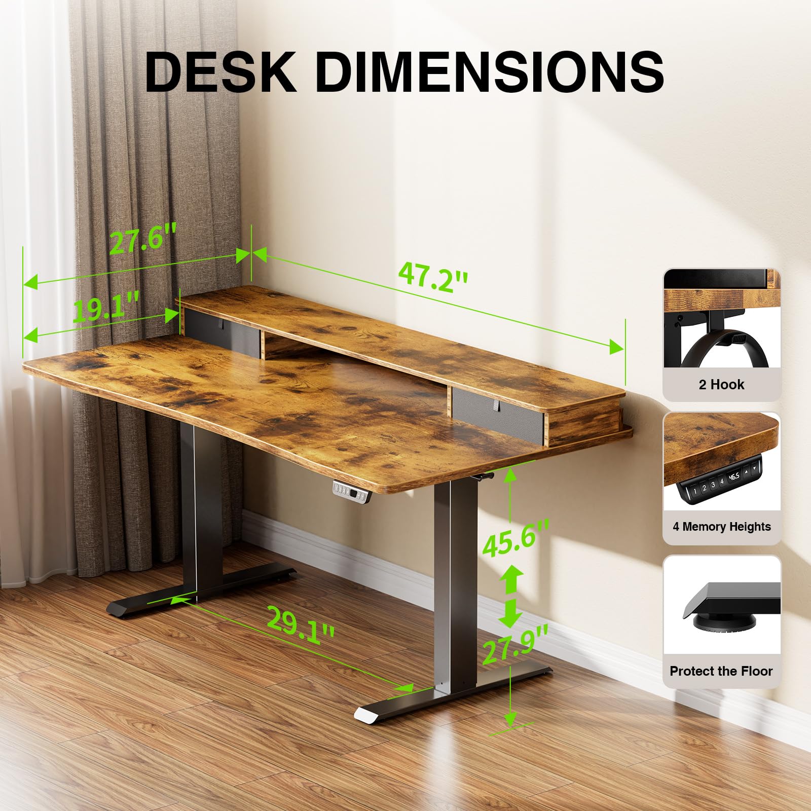 Electric Standing Desk with Storage Drawers & Monitor Shelf