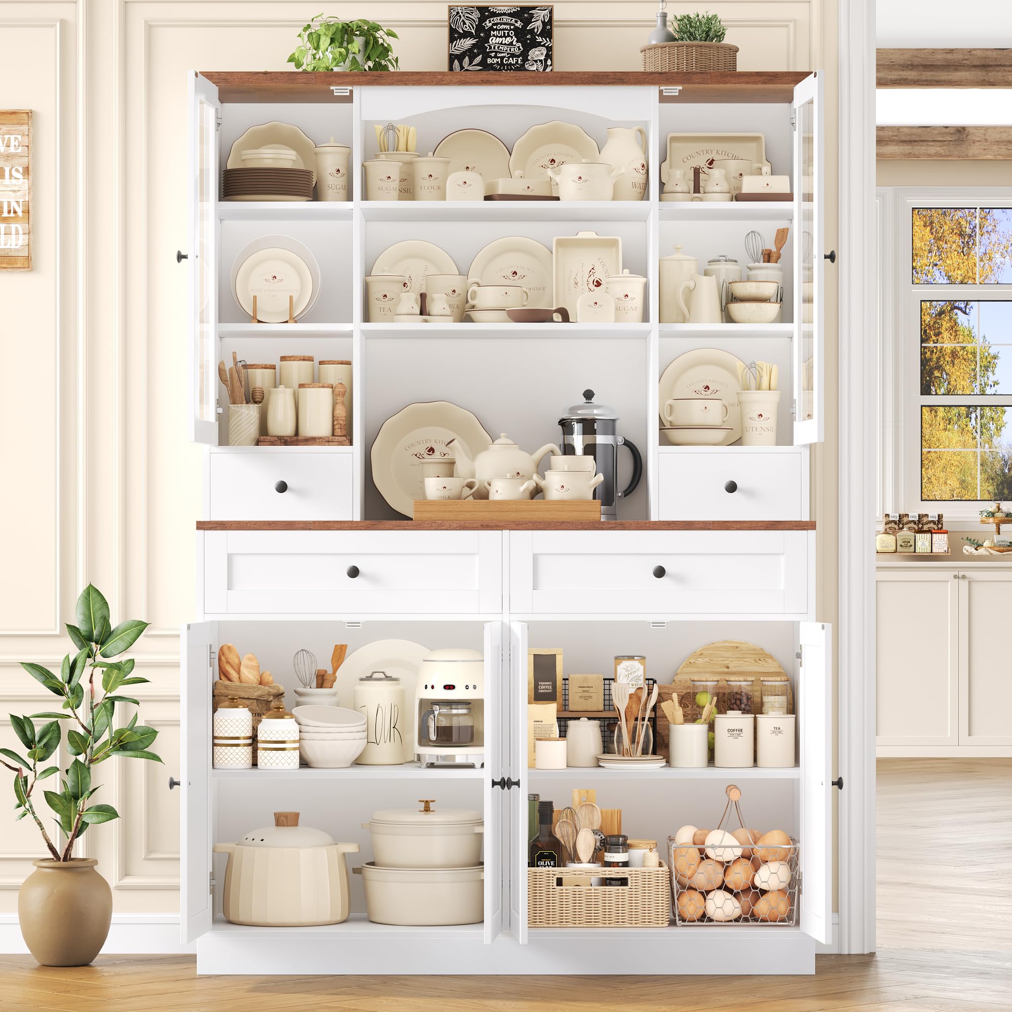 Tall Kitchen Pantry Cabinet with Wine Rack