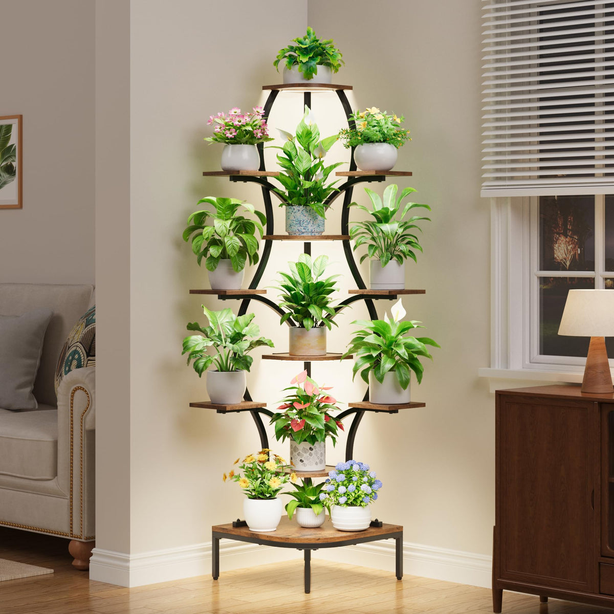 Corner Plant Stand with Grow Light
