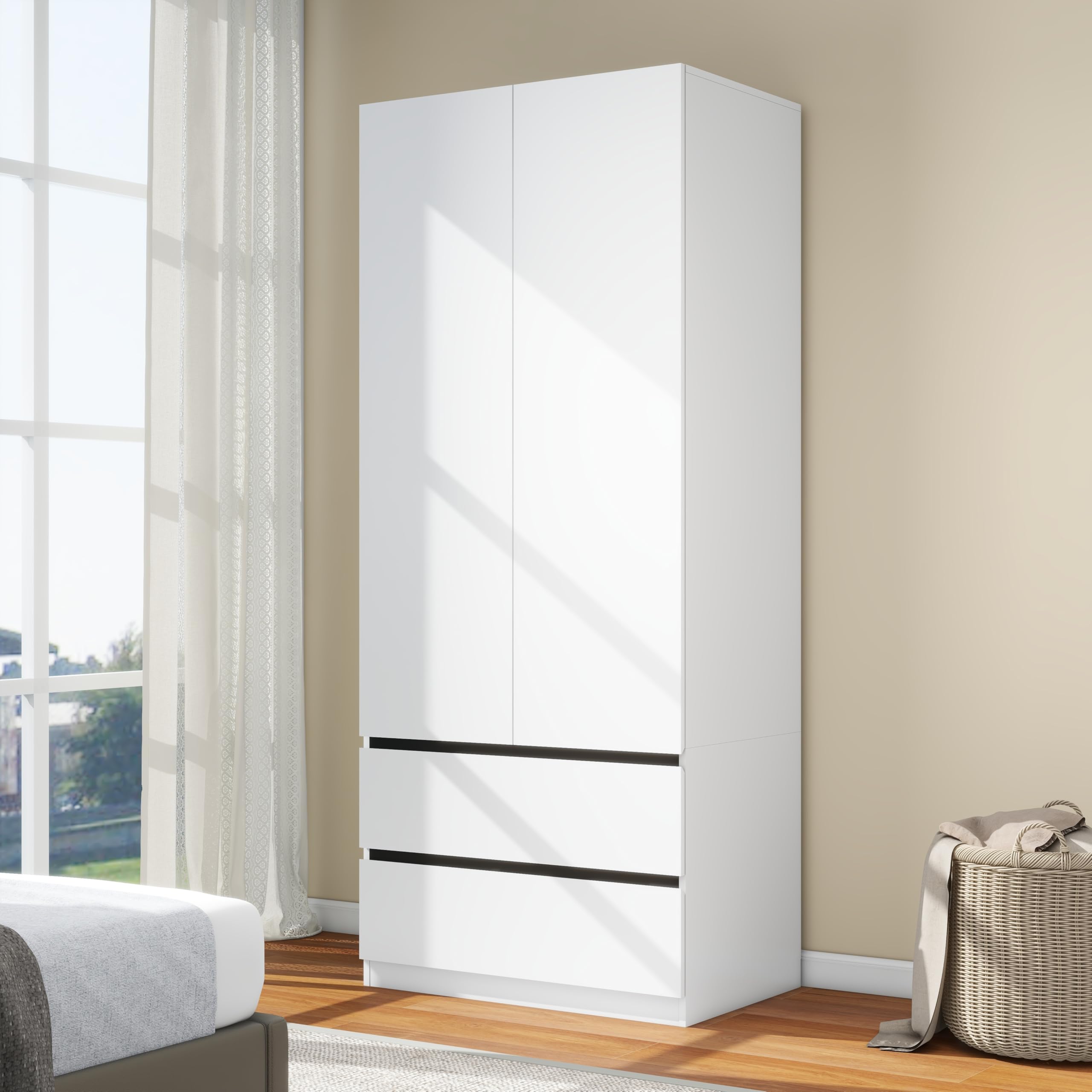 White Wardrobe Closet with 2 Doors & Drawers