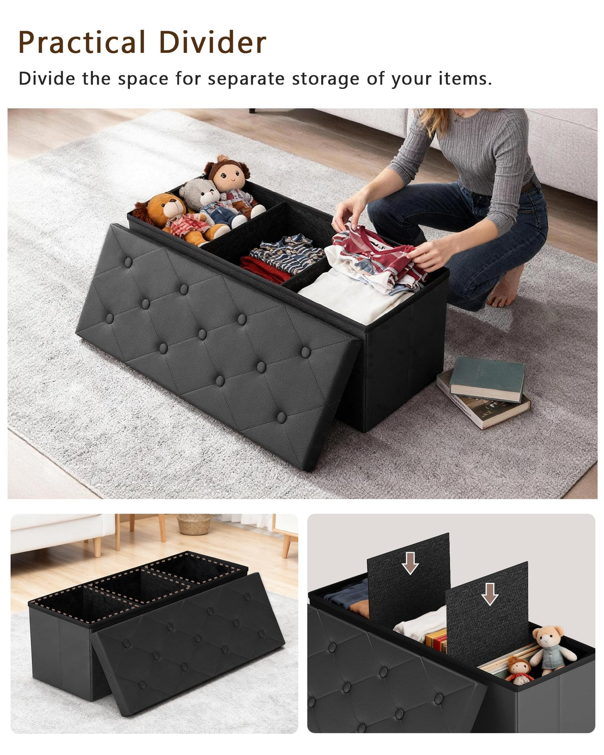 Folding Storage Ottoman Bench