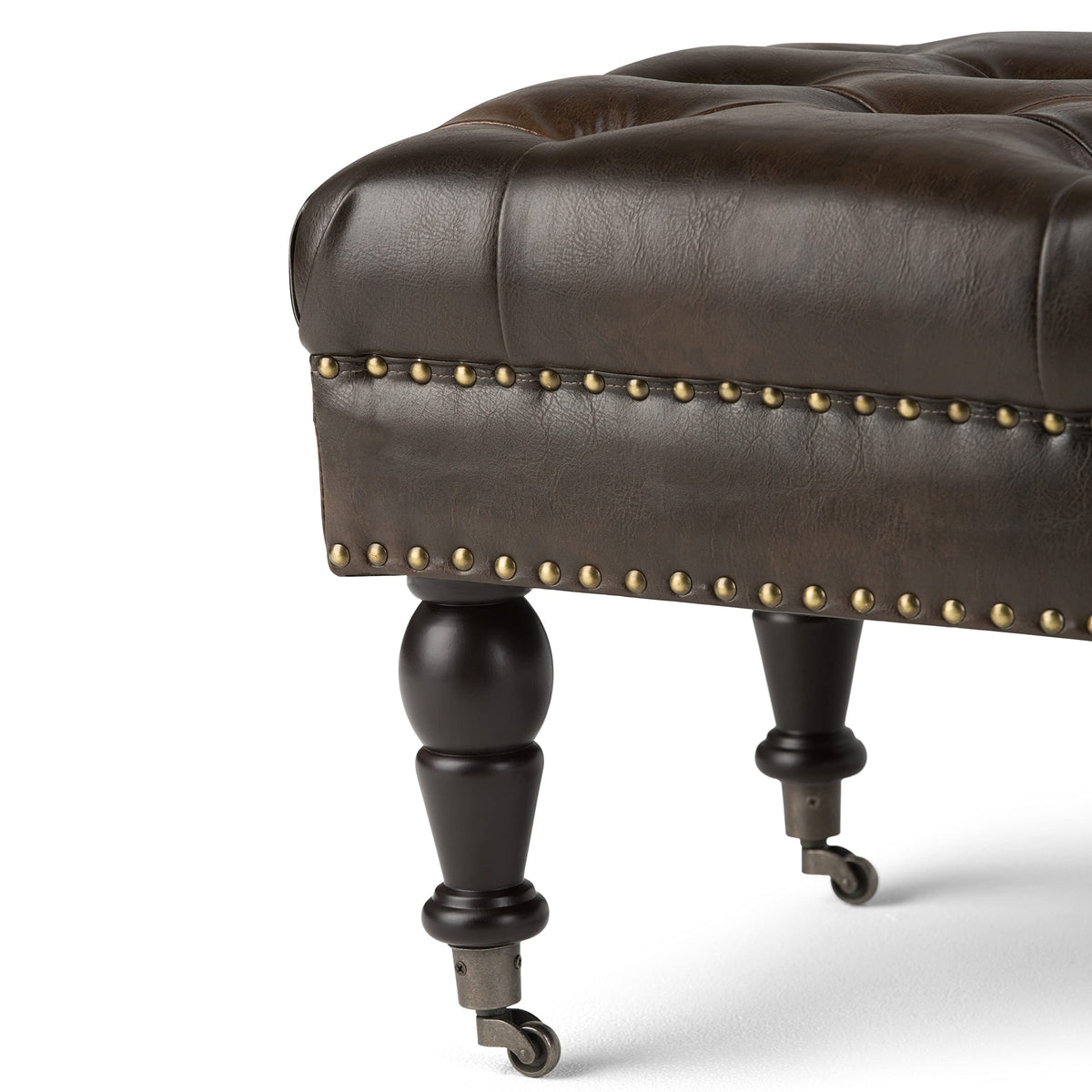 Brown Tufted Leather Ottoman Bench