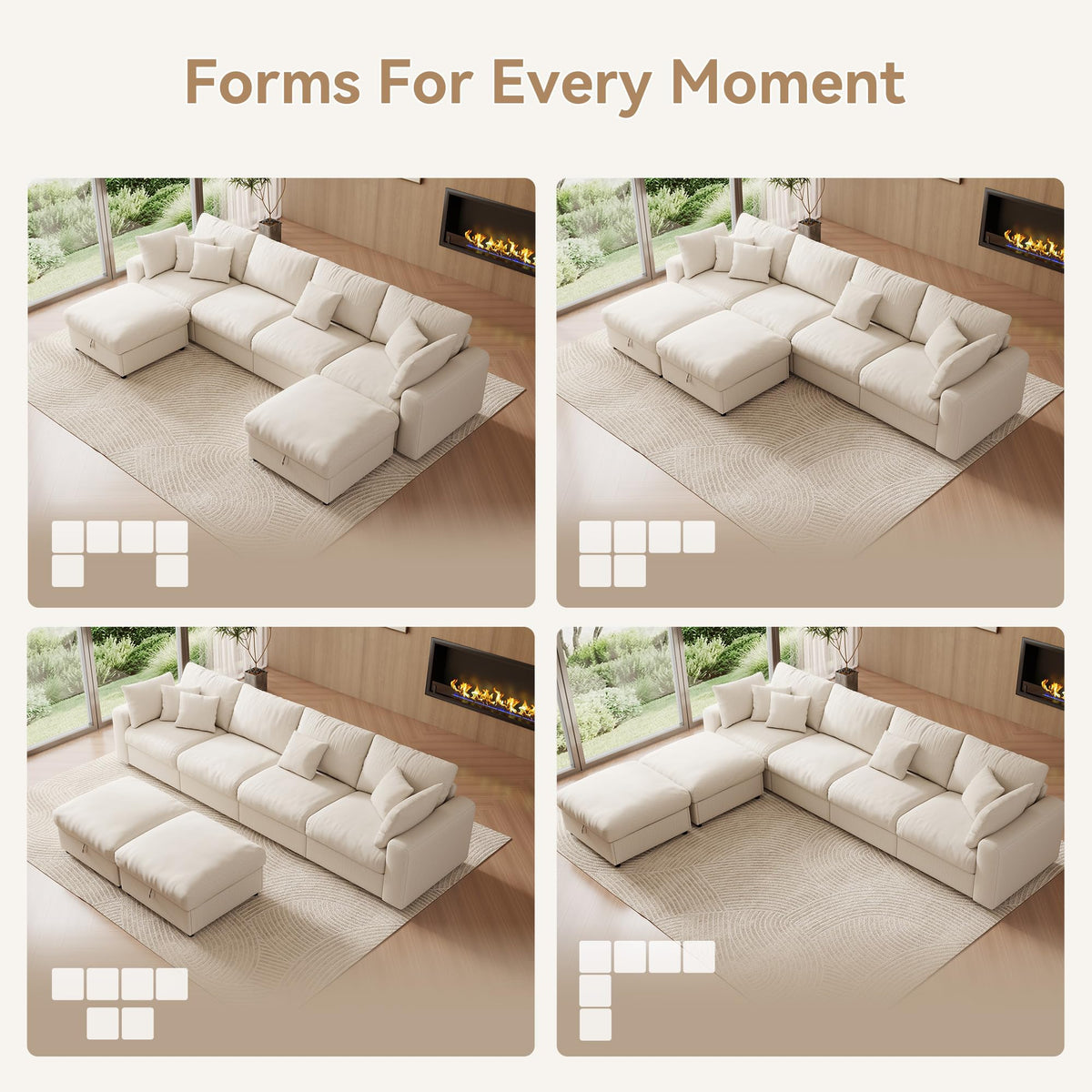 WorthFurni 140” Oversized Cloud Sectional Couches for Living Room, Modern Modular Sectional Sofa with Deep Seat, Convertible U Shape Couch with Storage Ottoman for Apartment, Chenille (Warm White)