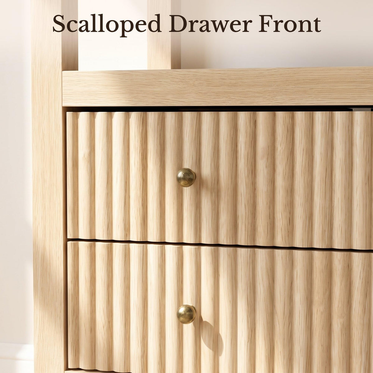 AURELIA LEVEAUX 26" Wide Natural Wood Fluted Charging Nightstands Set of 2