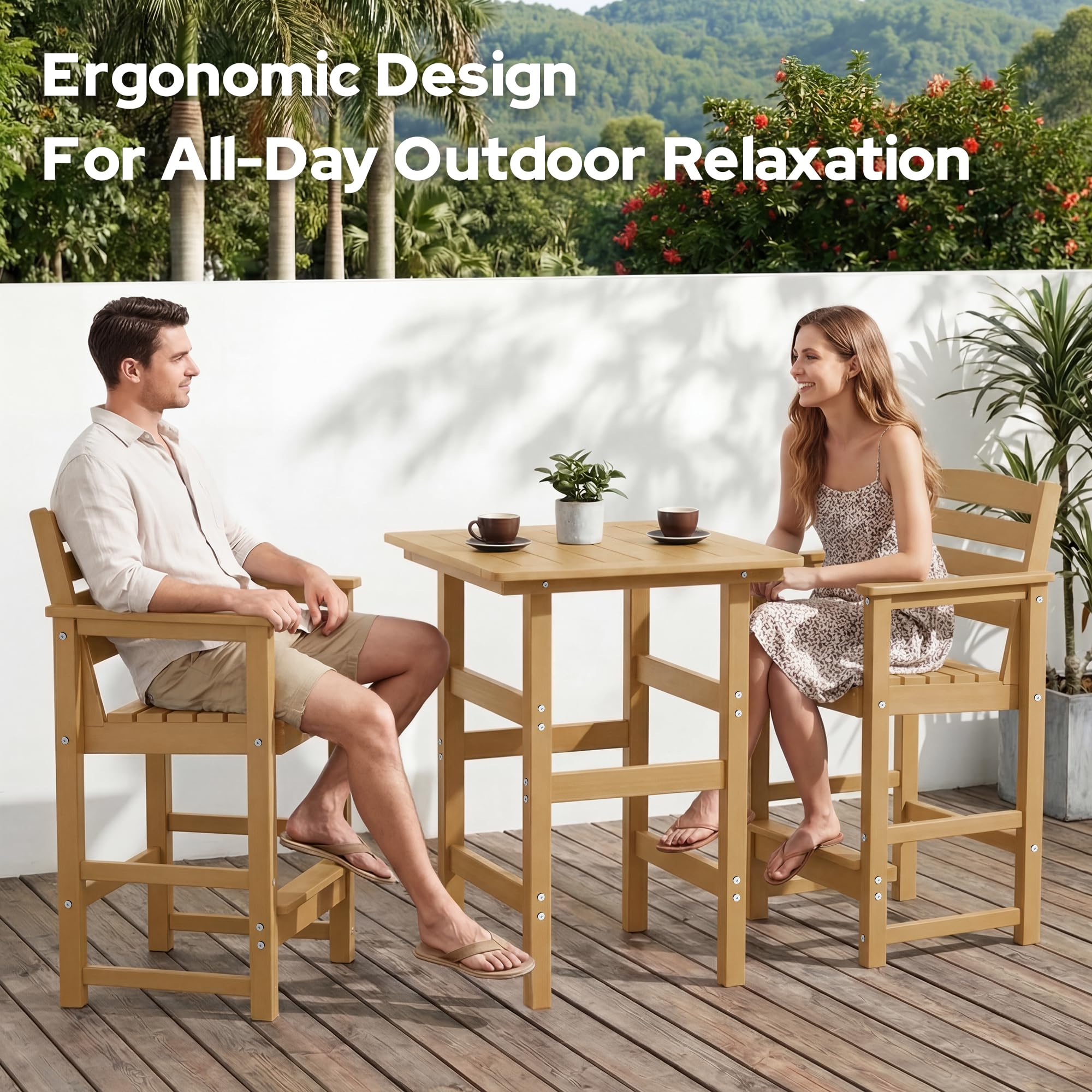3-Piece Outdoor HDPE Patio Bar Set with 2 Chairs and Table