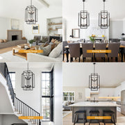 Xuridongsheng Large Lantern Chandelier for Entryway Foyer, 2-Tier Matte Black Cage Chandelier, 10-Light Hanging Light Fixture for High Ceiling Staircase Living Room