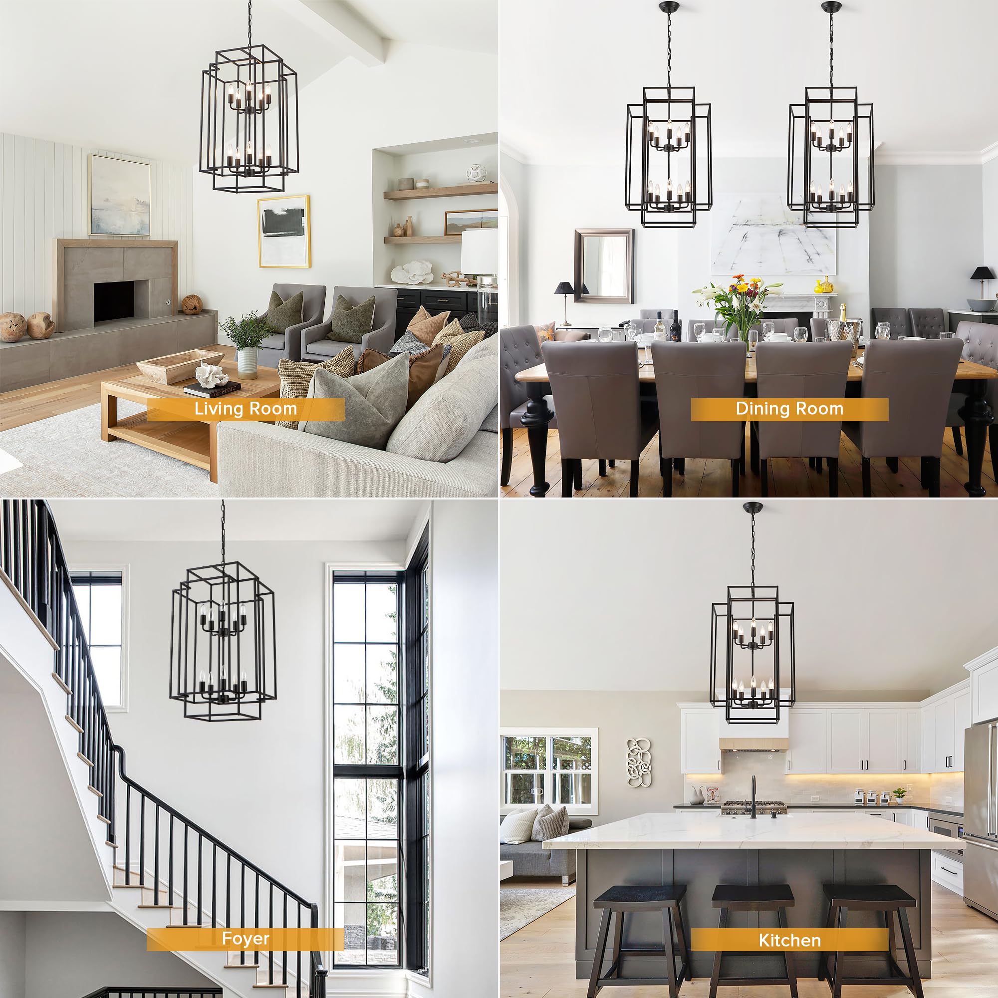 Xuridongsheng Large Lantern Chandelier for Entryway Foyer, 2-Tier Matte Black Cage Chandelier, 10-Light Hanging Light Fixture for High Ceiling Staircase Living Room