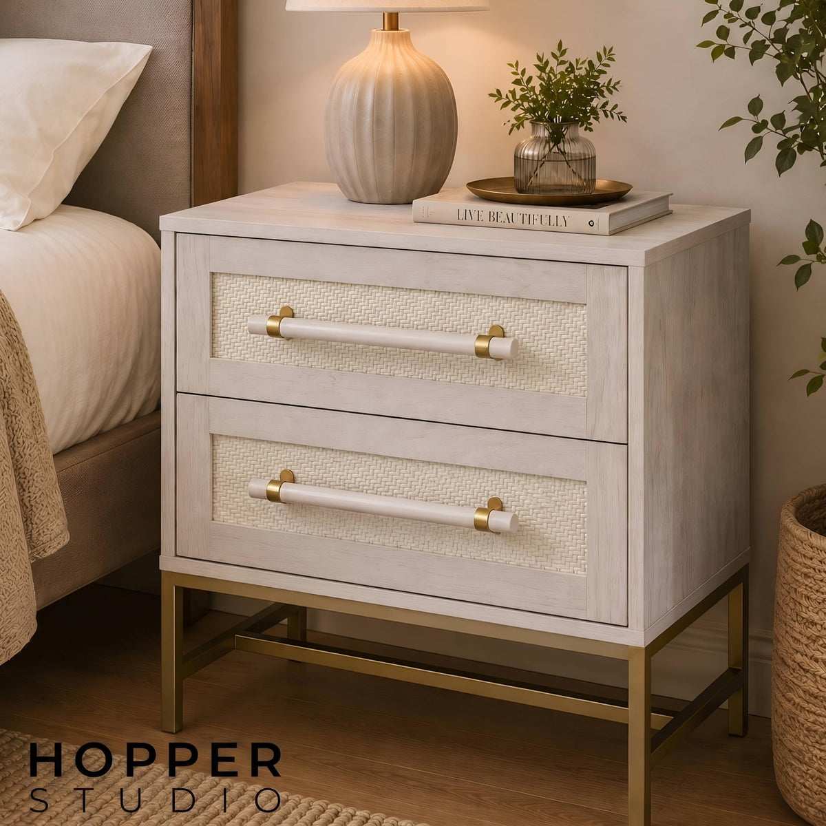 2-Drawer Rattan Nightstand
