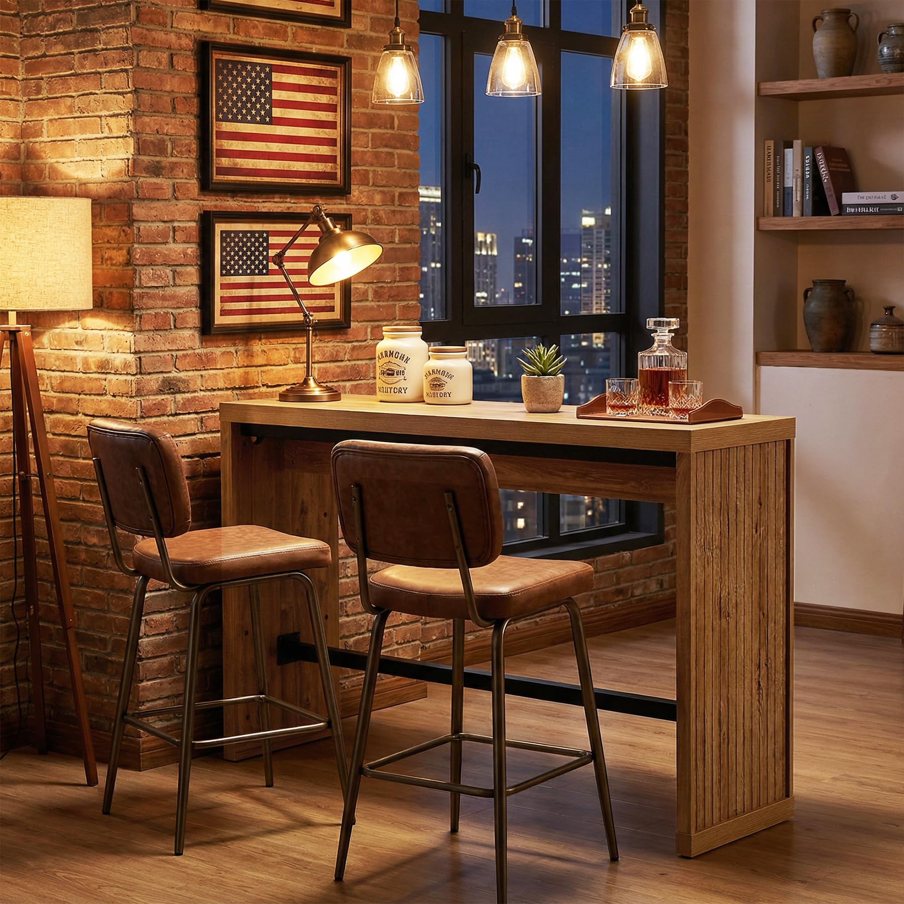 Tribesigns Bar Table, 55-Inch Counter Height Pub Table with Metal Footrest, Rectangular High Top Counter Dining Furniture for Home Bar, Kitchen, Dining Room, Bistro, Living Room, Rustic Brown