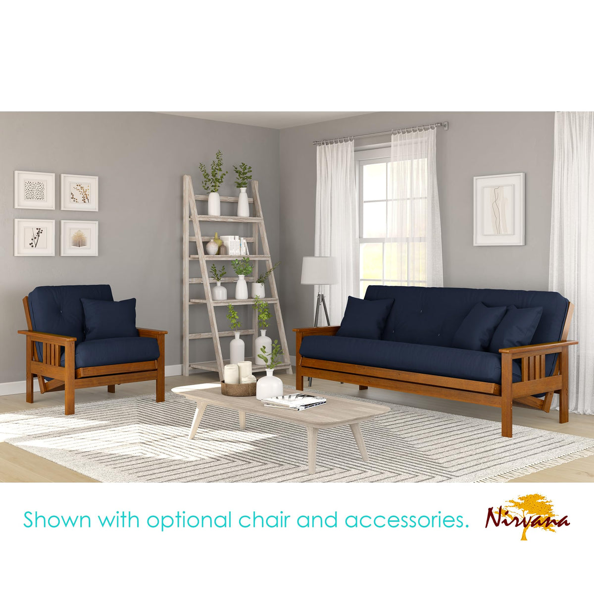 Queen Hardwood Futon Set with Mattress