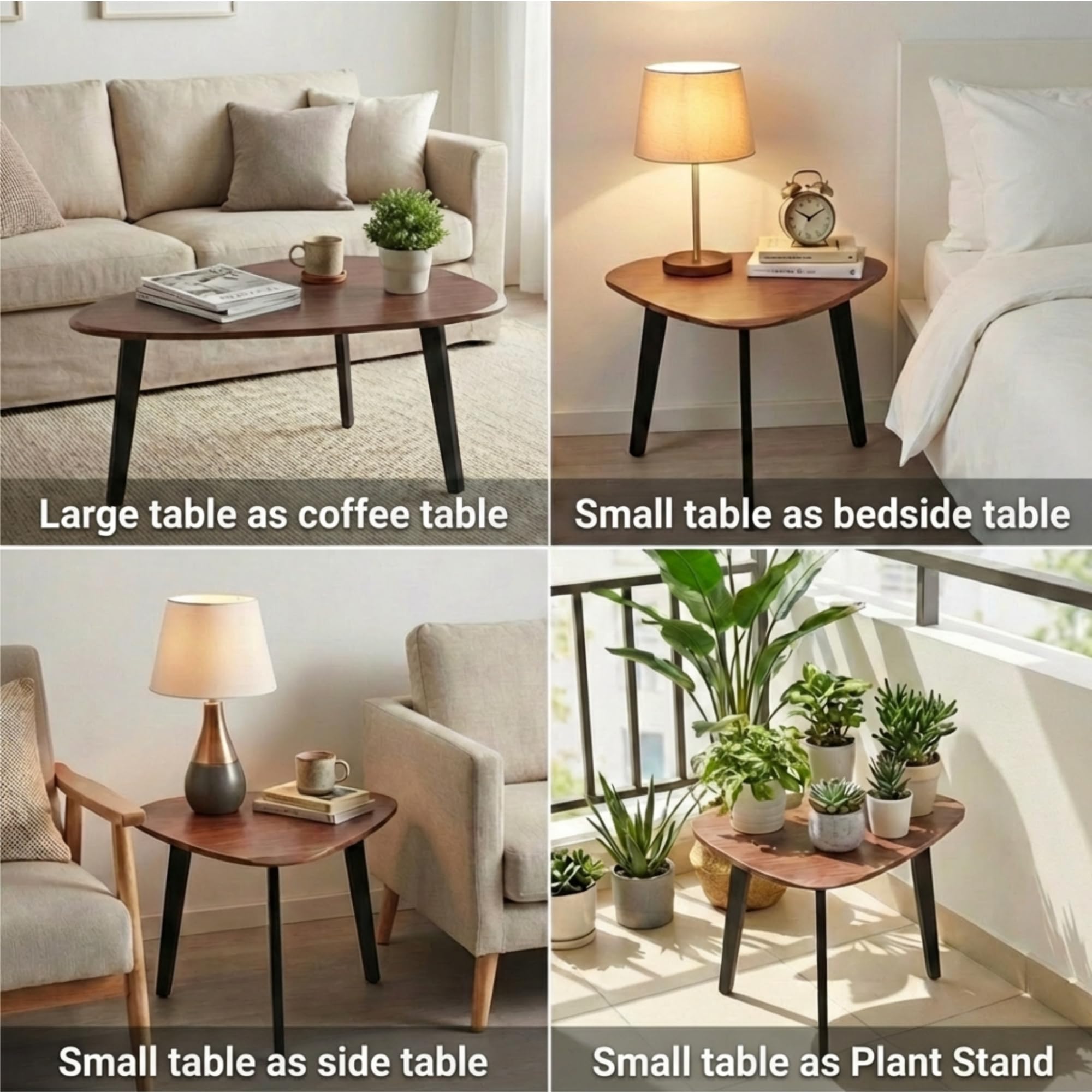 DURISEN Nesting Coffee Table Set of 2-Mid Century Modern Wooden Coffee Table,Guitar Pick Stacking Tables with Solid Wood Legs,Small Coffee Tables for Small Spaces,Living Room,Apartment(Walnut)