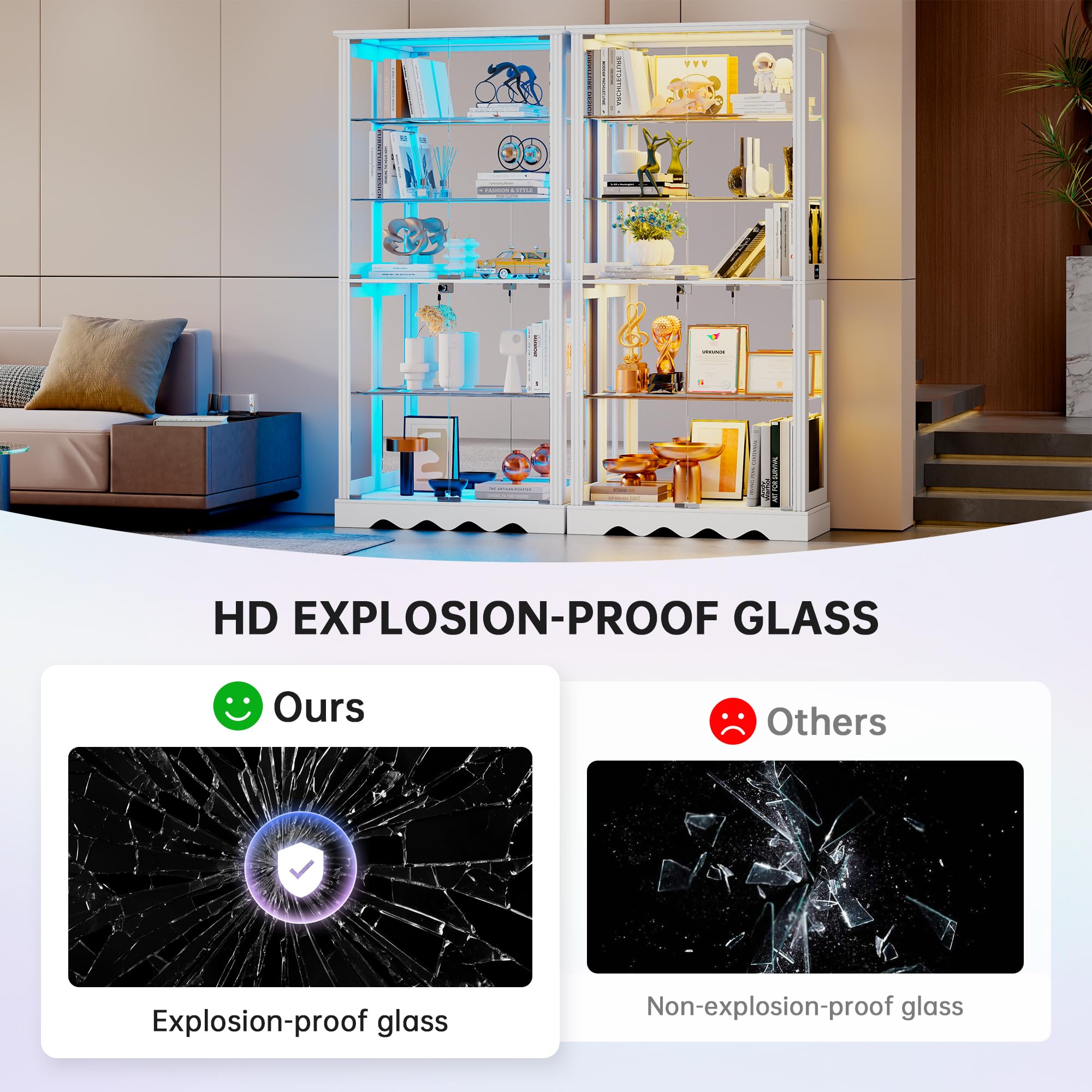 71" Glass Display Cabinet with RGB Lighting