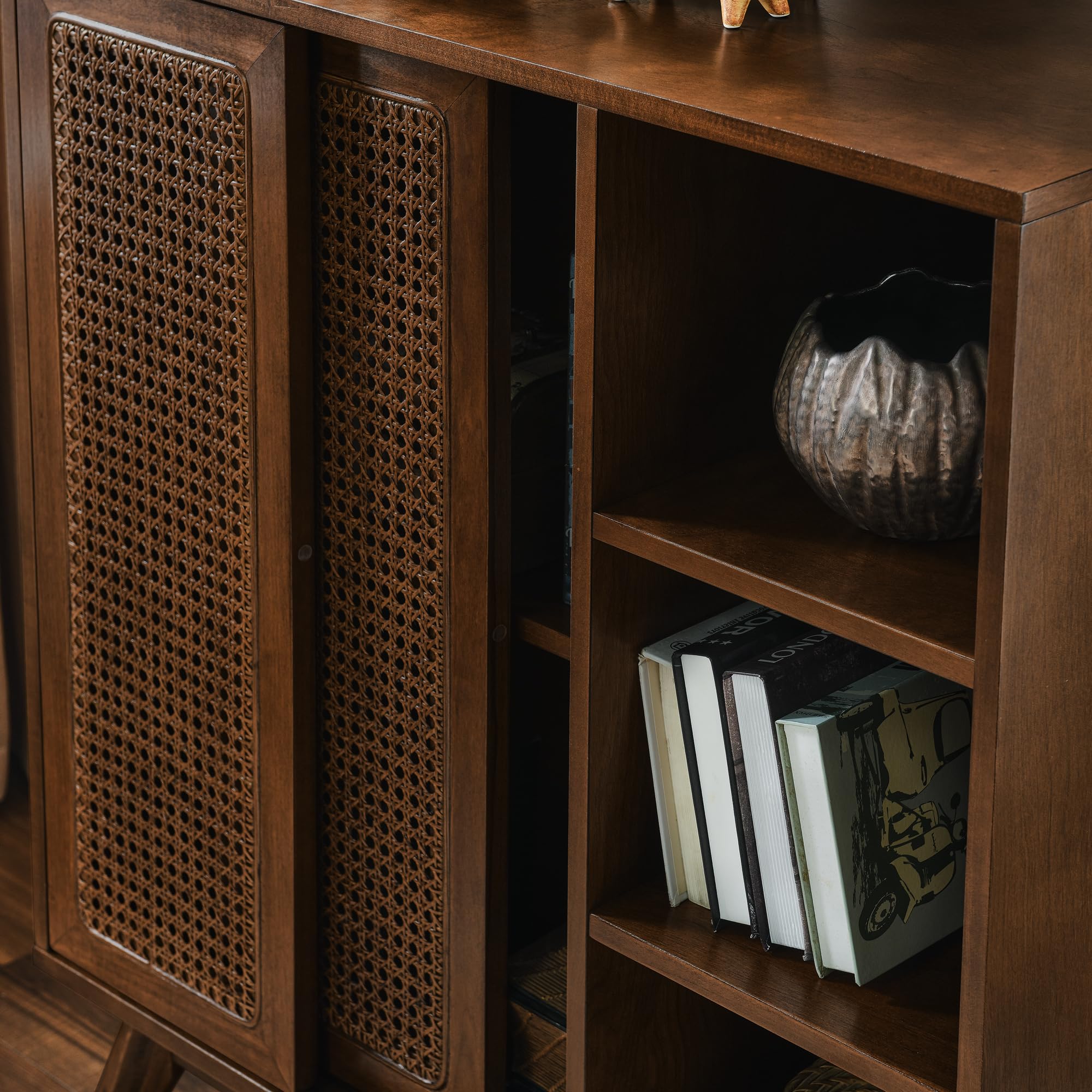 Rattan Sliding Door Sideboard Buffet Cabinet