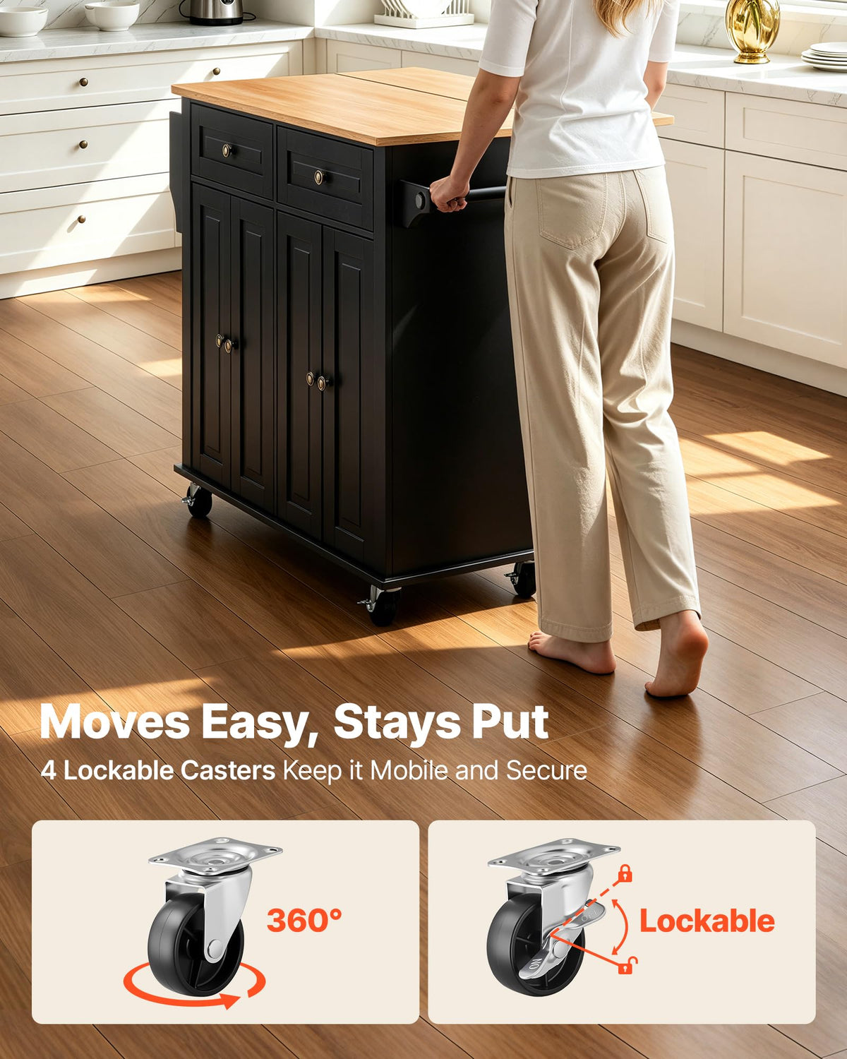 Black Drop Leaf Kitchen Island Cart