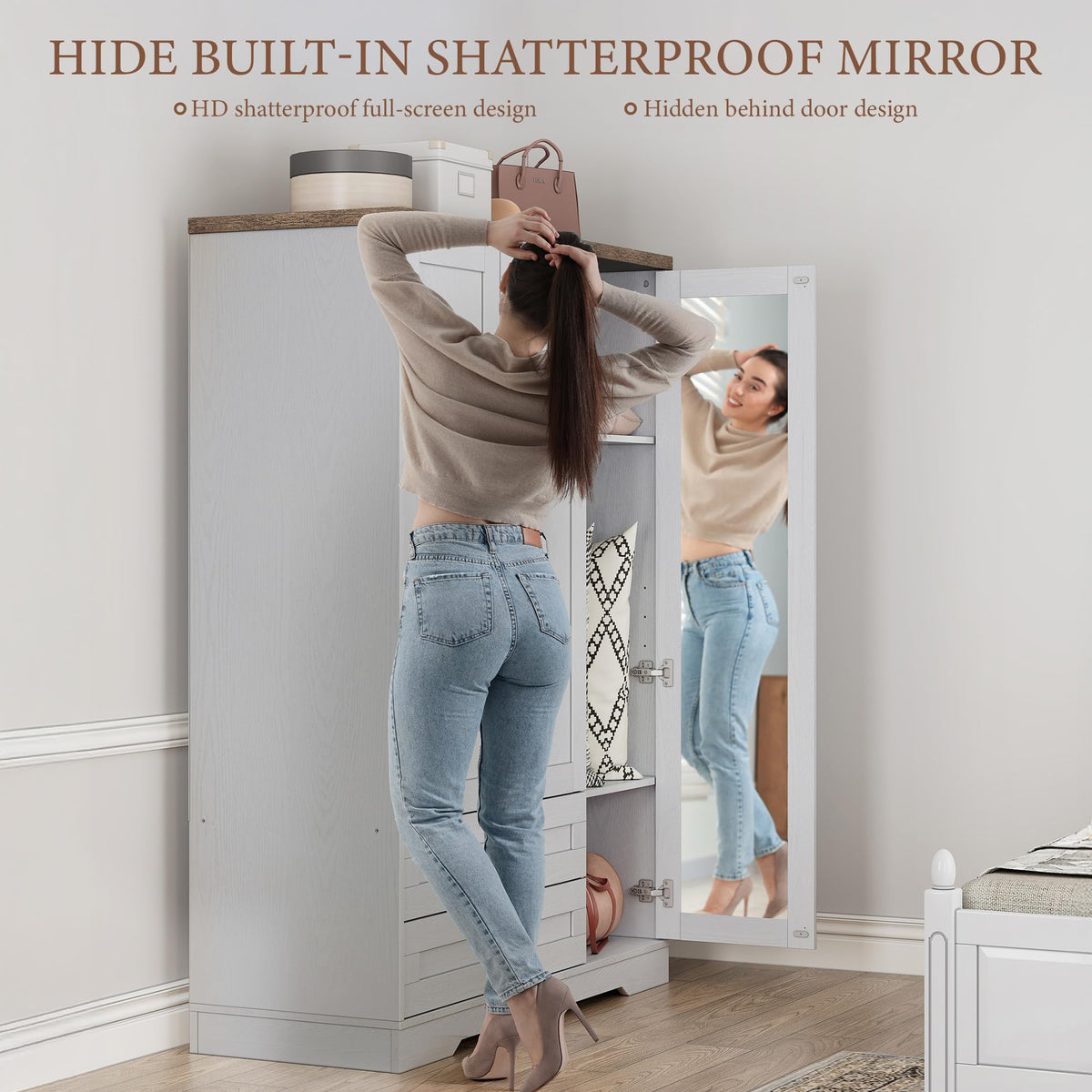 White 3-Door Wardrobe with Mirror