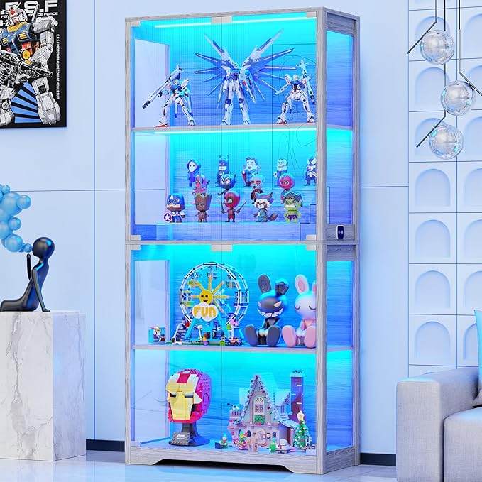 4-Tier Glass Display Cabinet with LED Lights