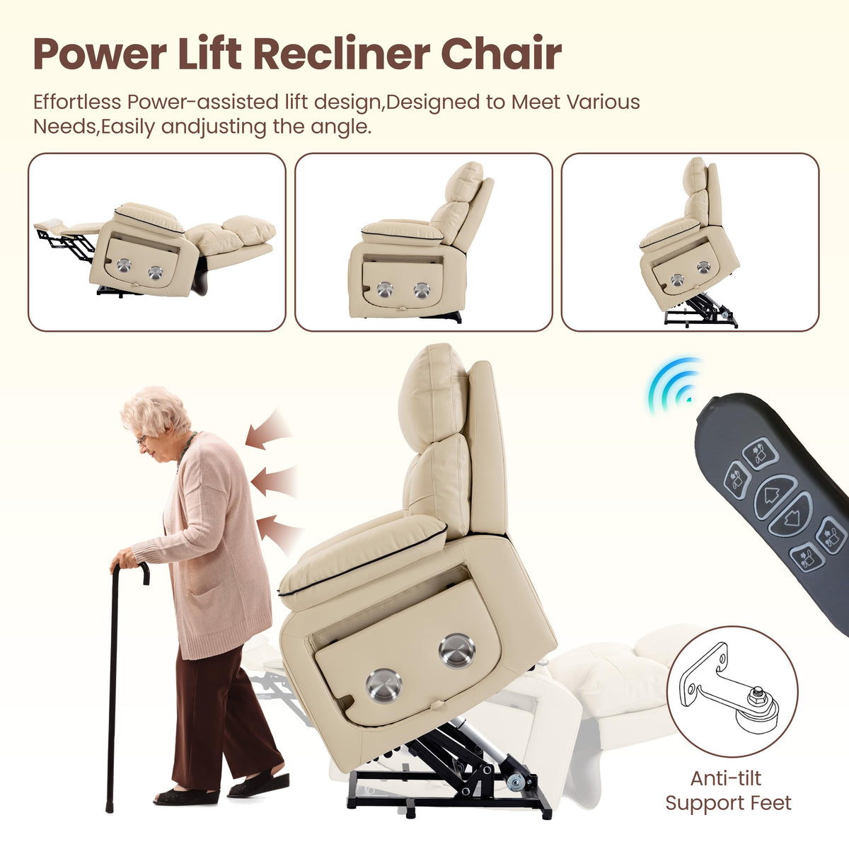 FiveWillowise Power Lift Recliner Chair for Elderly,Lift Assist Stand,Brown