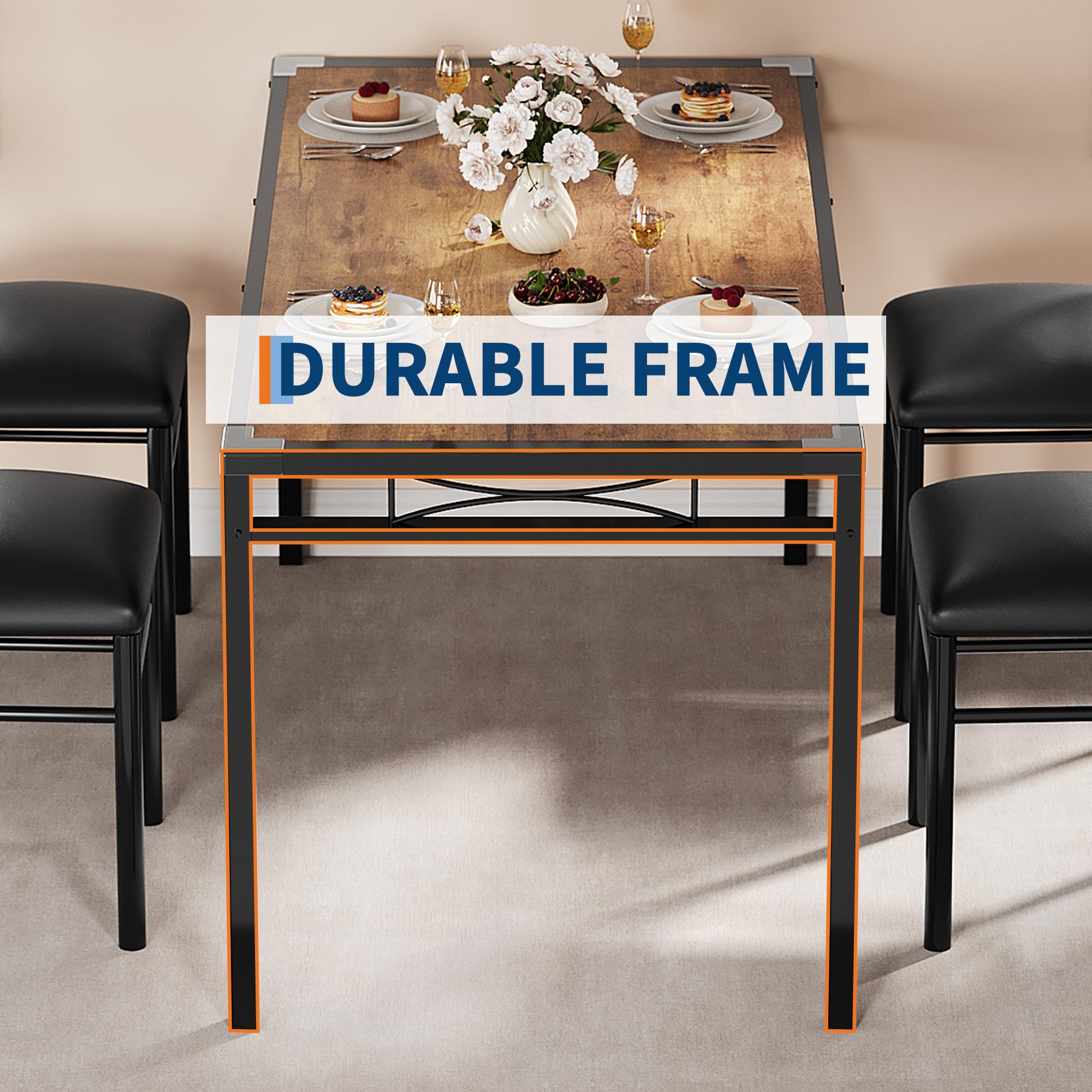 4-Person Dining Table Set with Upholstered Chairs