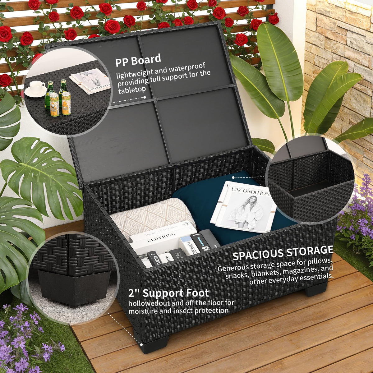 Rattaner Patio Furniture Set 6 Pieces Couch Outdoor Furniture Sofa Set Storage Table Hight Backrest Anti-Slip Cushions and Waterproof Covers, Peacock Blue