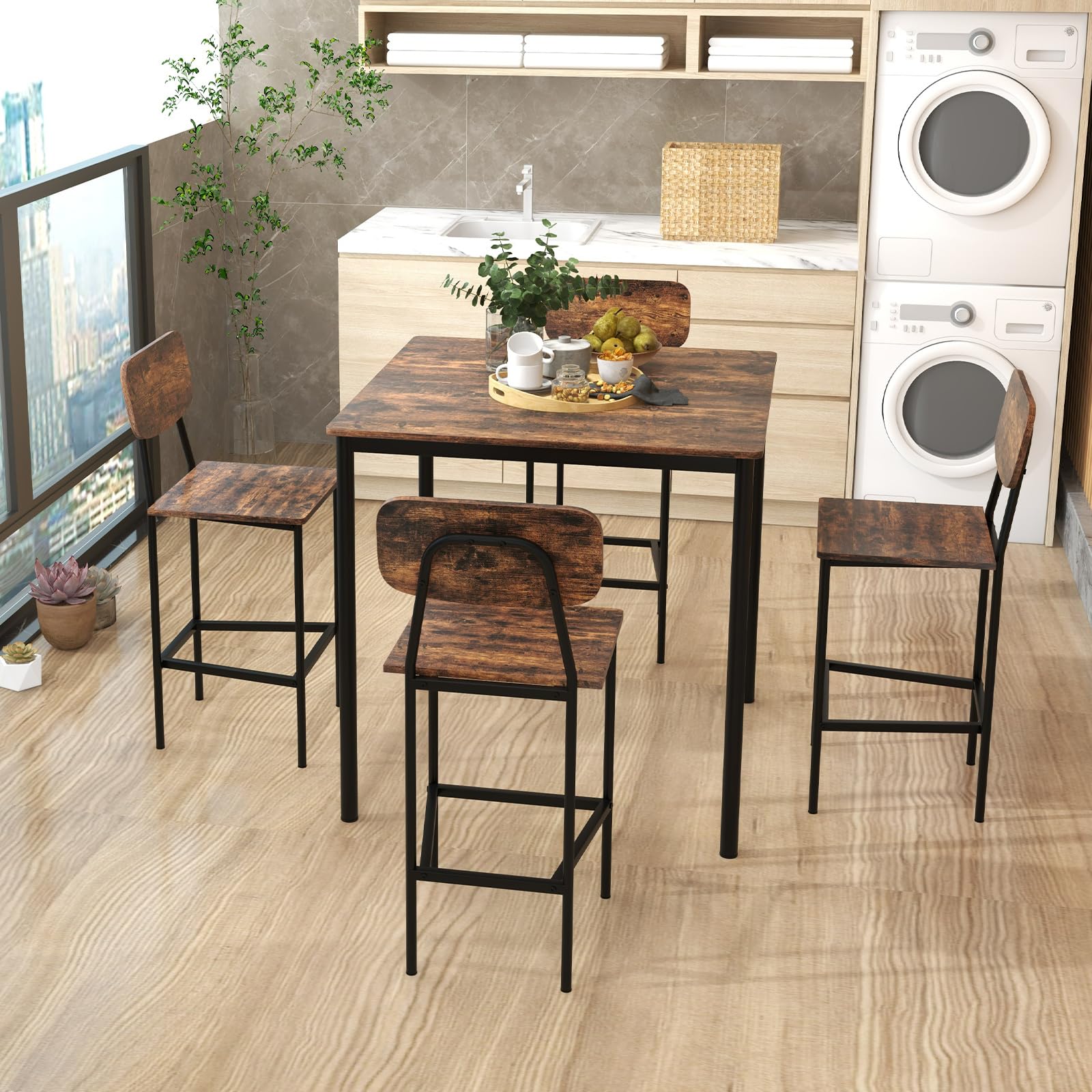 5-Piece Counter Height Dining Table Set with 4 Bar Stools