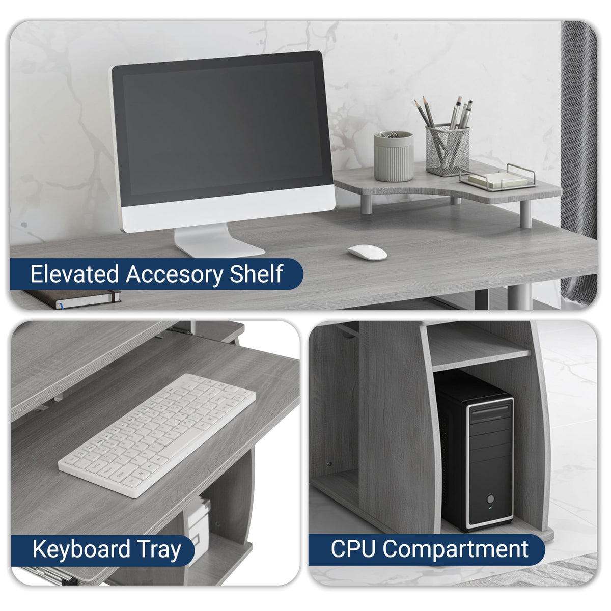 Grey Computer Desk with Storage