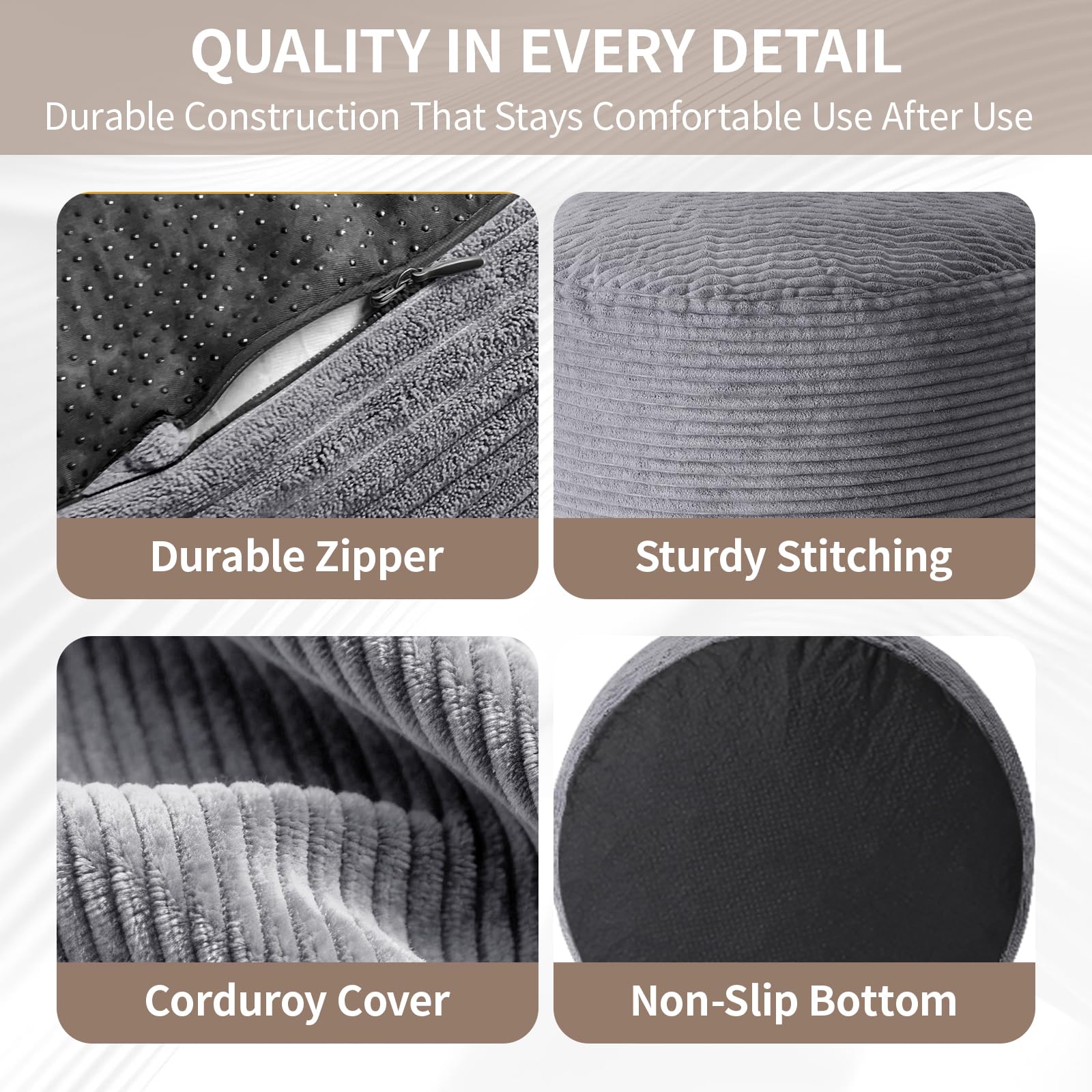 Large Corduroy Pouf Ottoman with Memory Foam Filling