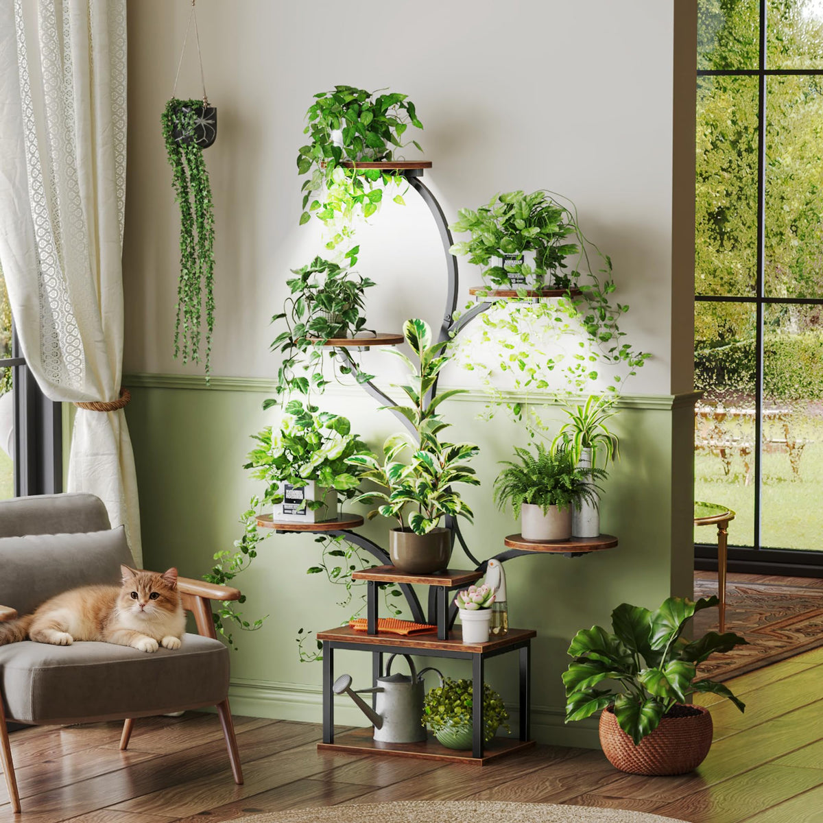 PRAISUN 51 Inch Plant Stand with Grow Lights, 8 Tiered Indoor Plant Shelf