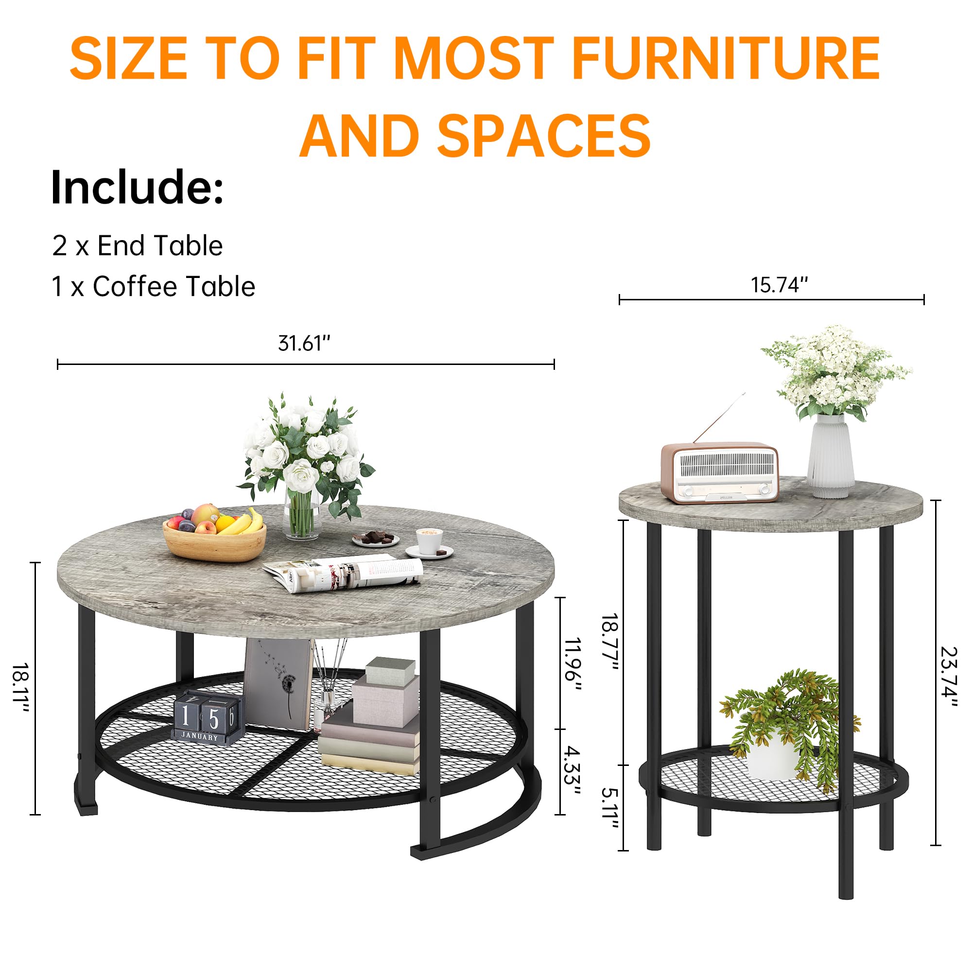 3-Piece Coffee & End Table Set with Storage