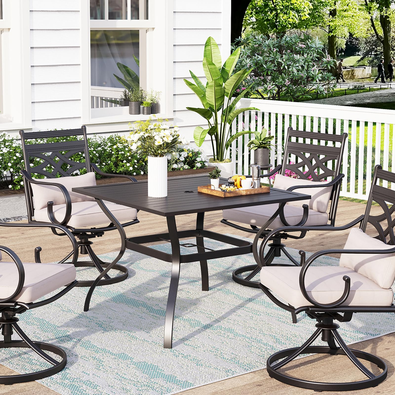 Square Metal Patio Dining Table with Umbrella Hole