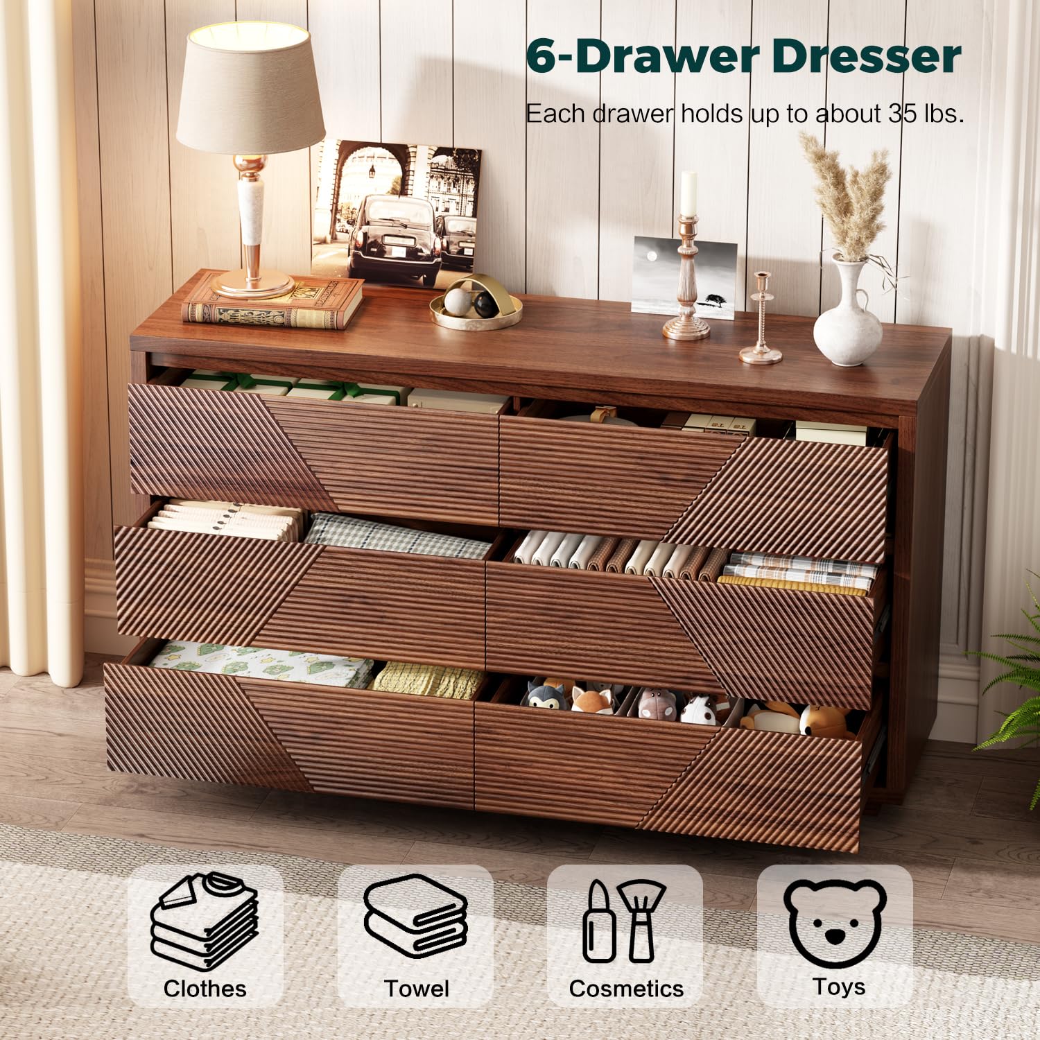 6-Drawer Dresser with Wide Tabletop