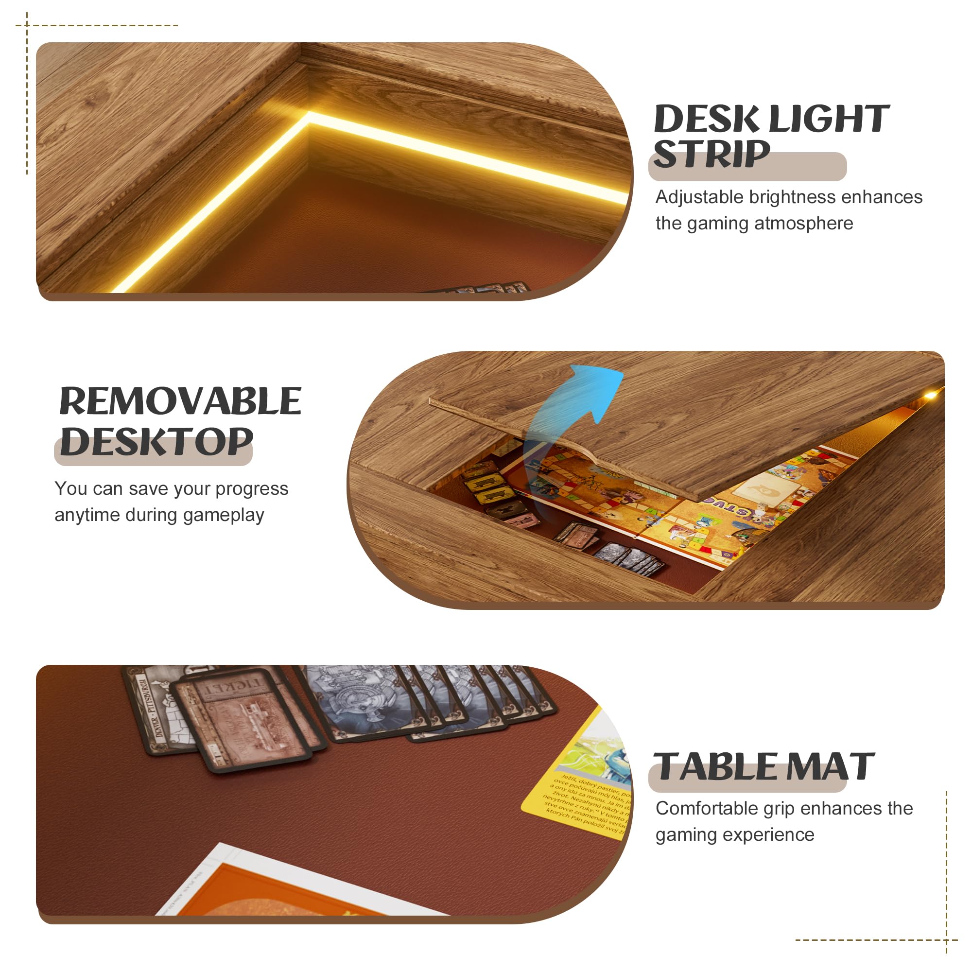 Gaming Dining Table with LED Lights & Removable Top