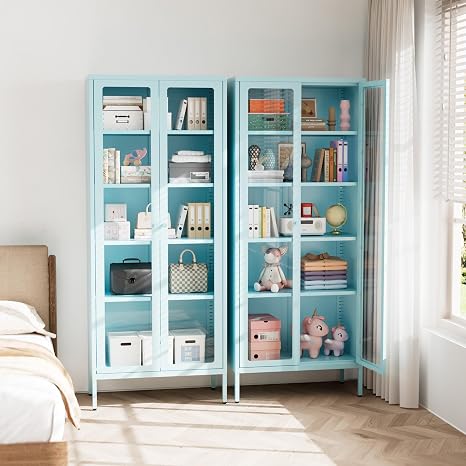 5-Tier Glass Display Cabinet with Doors