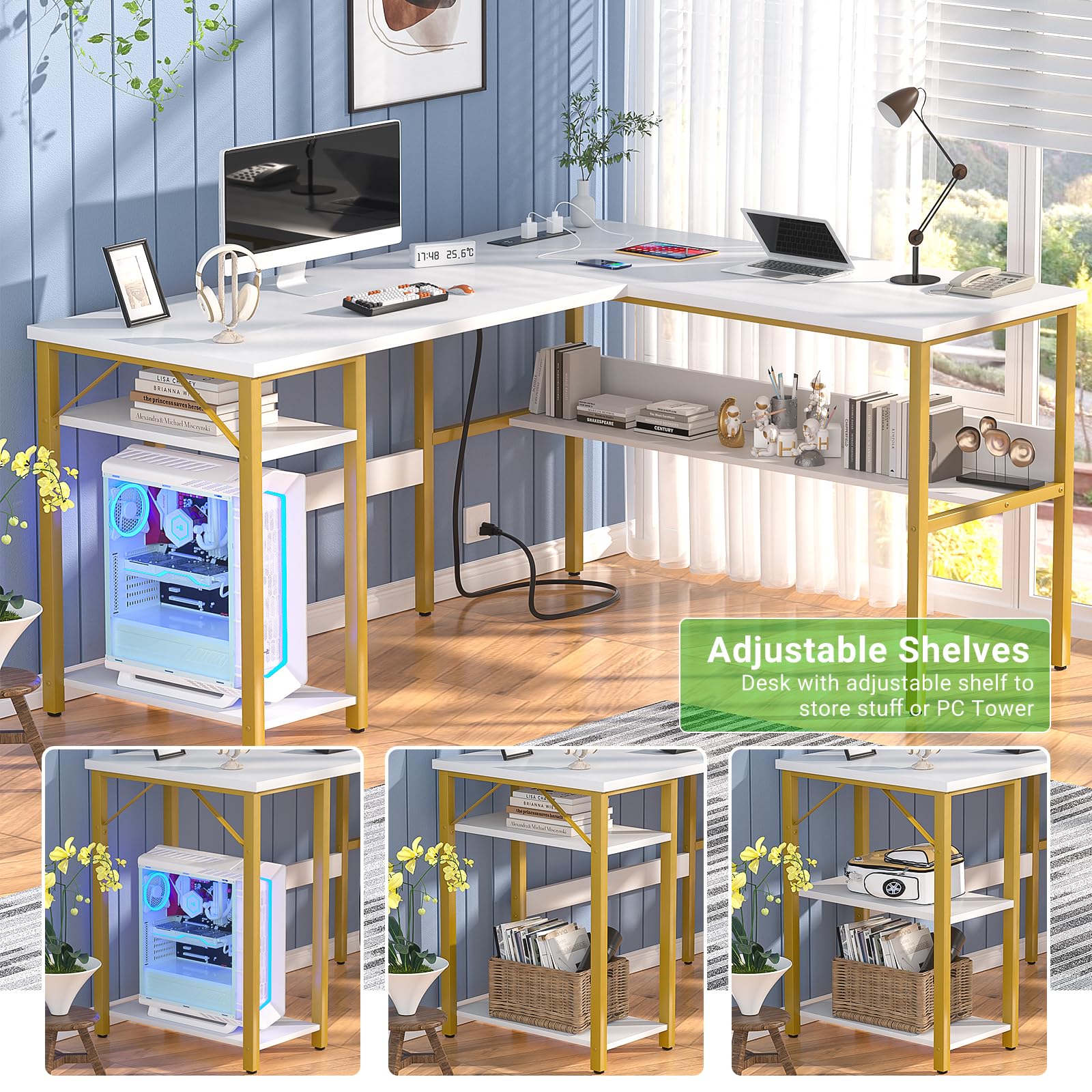 L-Shaped Desk with Power Outlets & USB Ports