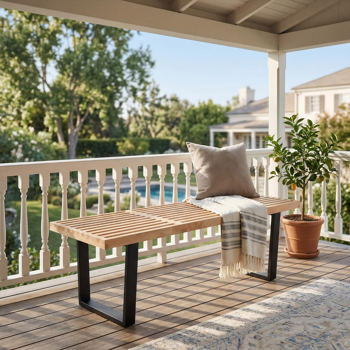 Natural Wood Entryway Bench