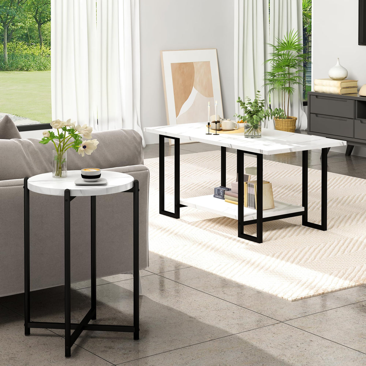 Coffee Table Set Of 3, Marble Tabletop,Coffee Tables For Living Room,Office
