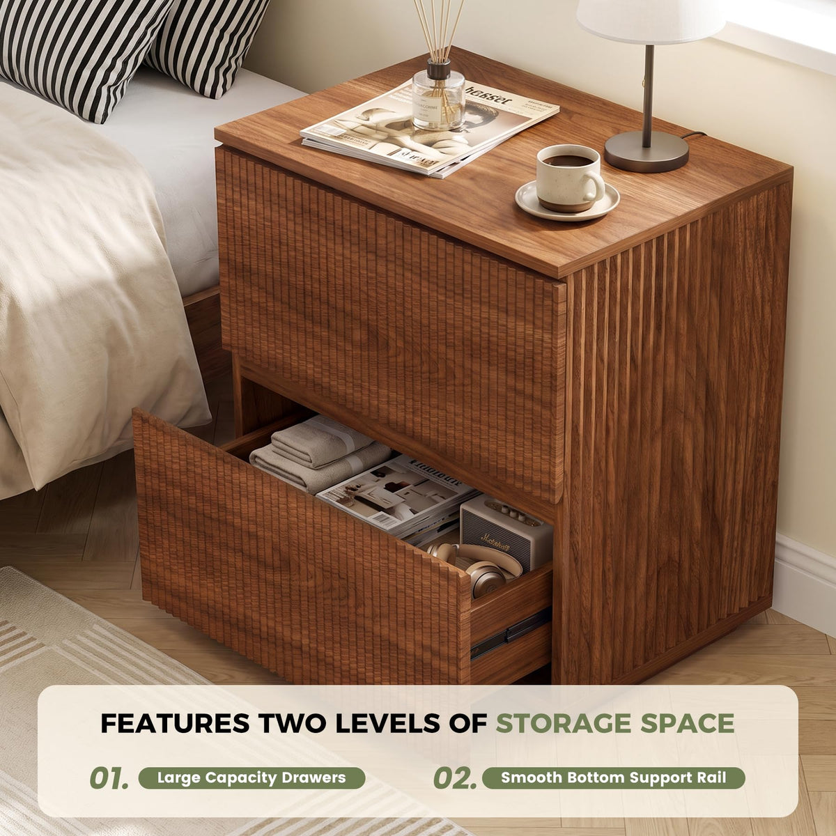 Fluted 2-Drawer Nightstands Set of 2