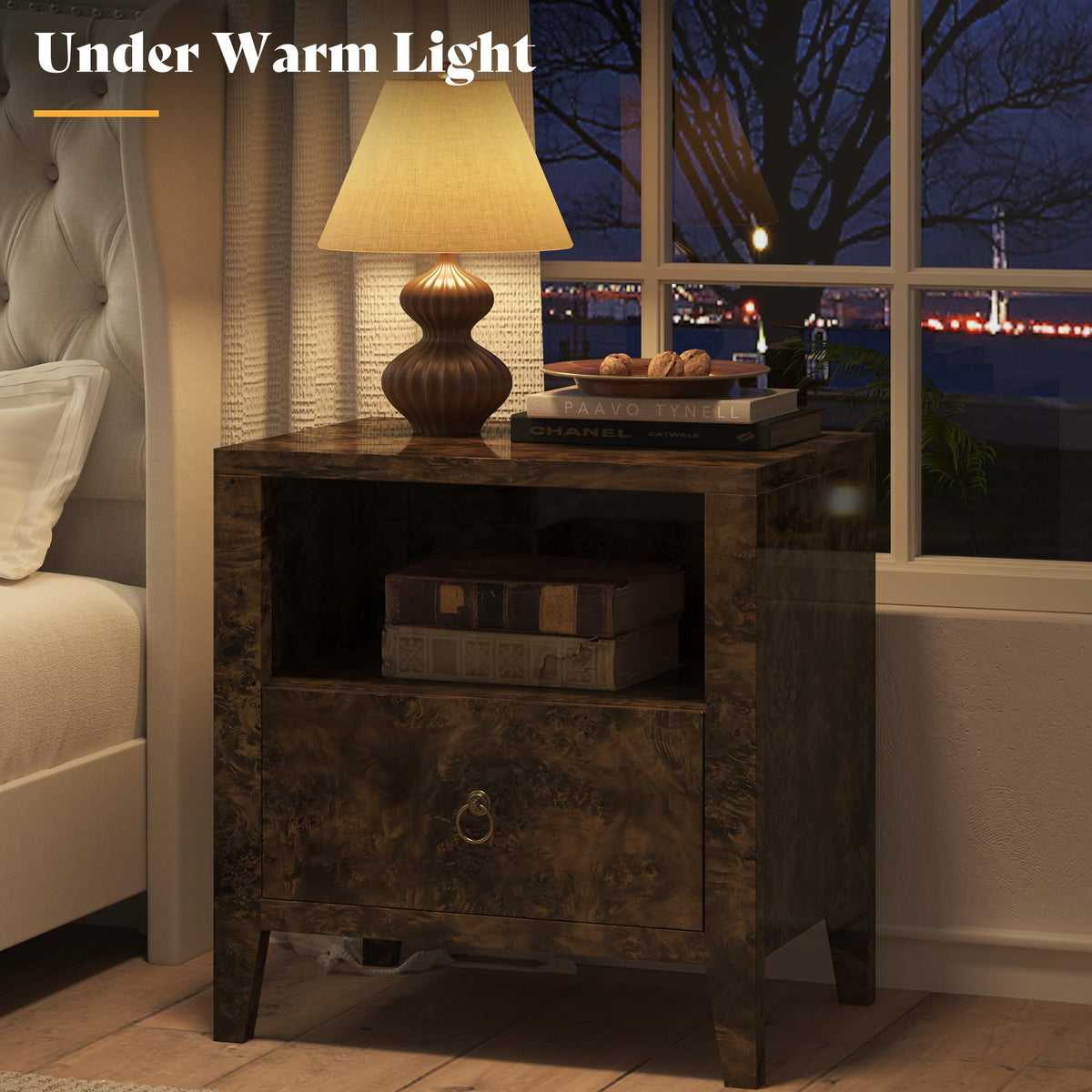 AMERLIFE Nightstand Set of 2 Mid Century Modern Bedside Table, Brown