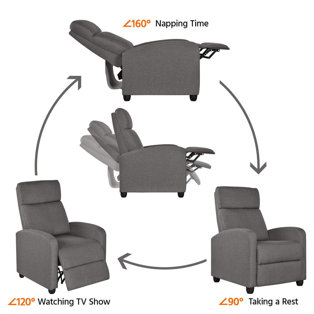 Yaheetech Home Theater Seating Fabric Recliner Chair Gray