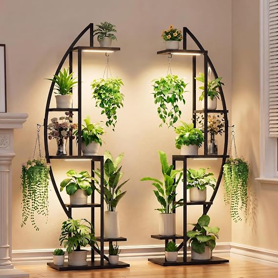 6-Tier Plant Stands with Grow Lights, Set of 2
