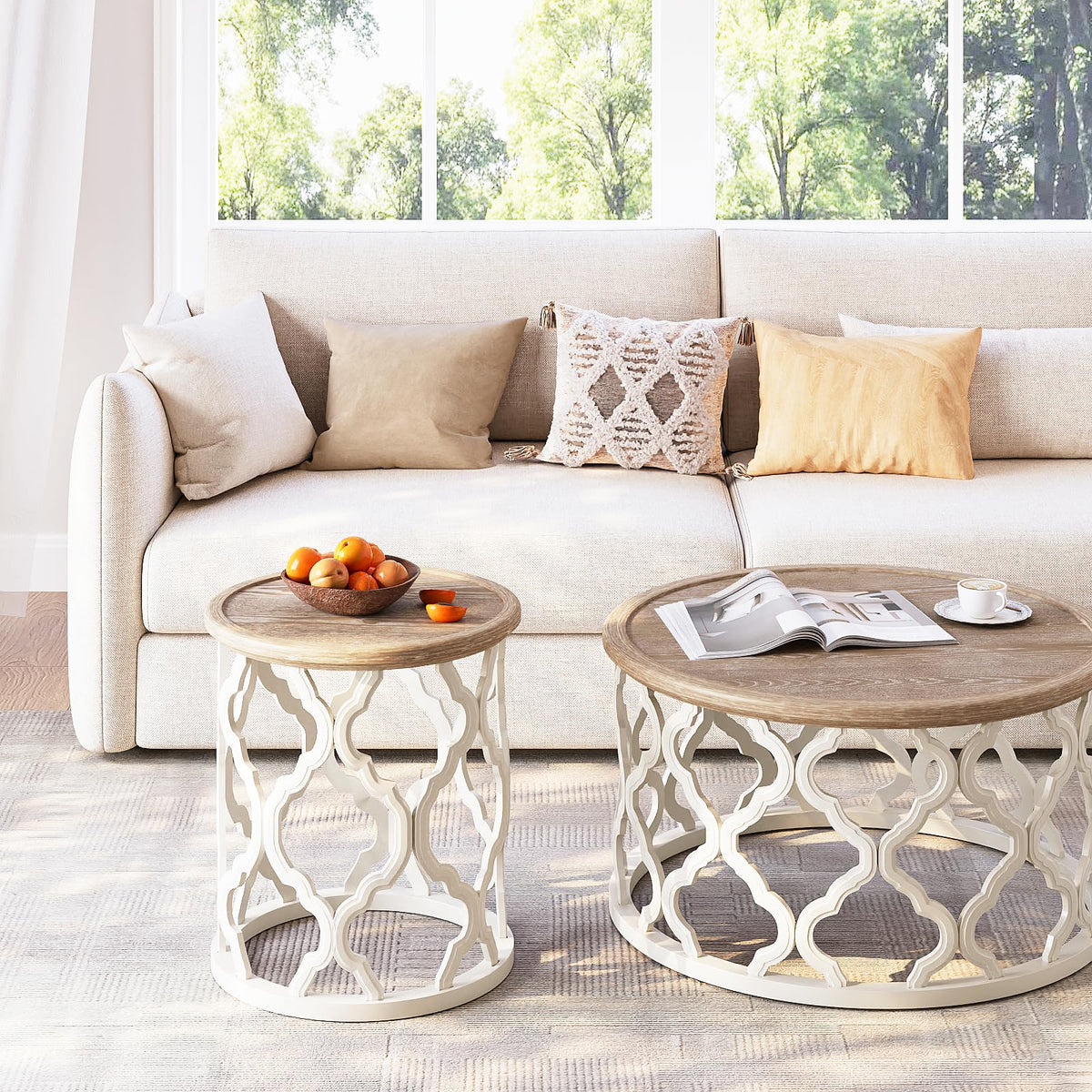 Round Farmhouse Tray Side Table