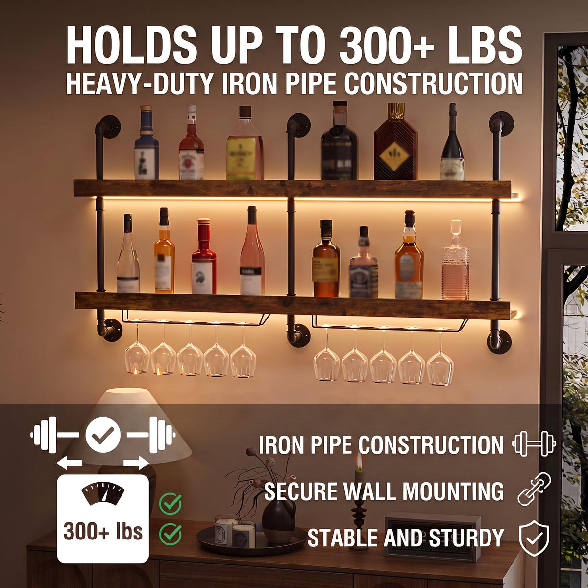 Wall-Mounted LED Wine Rack
