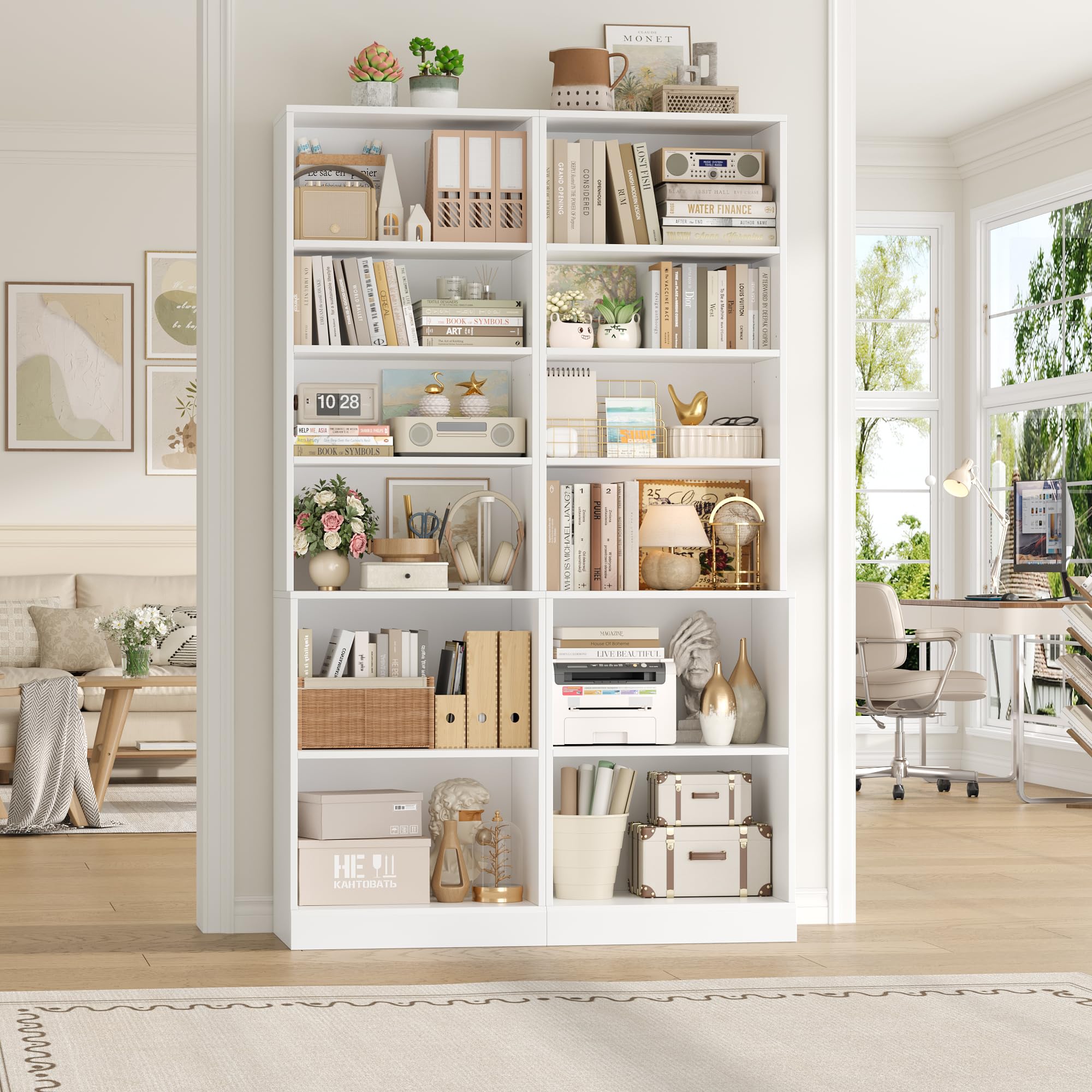 FACBOTALL 73.2" Tall Bookshelf and Bookcase, 6-Tier Open Bookshelf with Storage, Deep Bookshelf with Adjustable Shelf, Freestanding Display Storage Shelves for Living Room, Home Office, Study, White