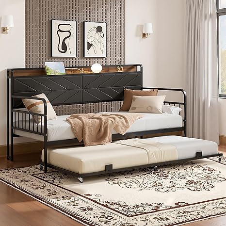 Twin Daybed with Trundle & Storage Headboard